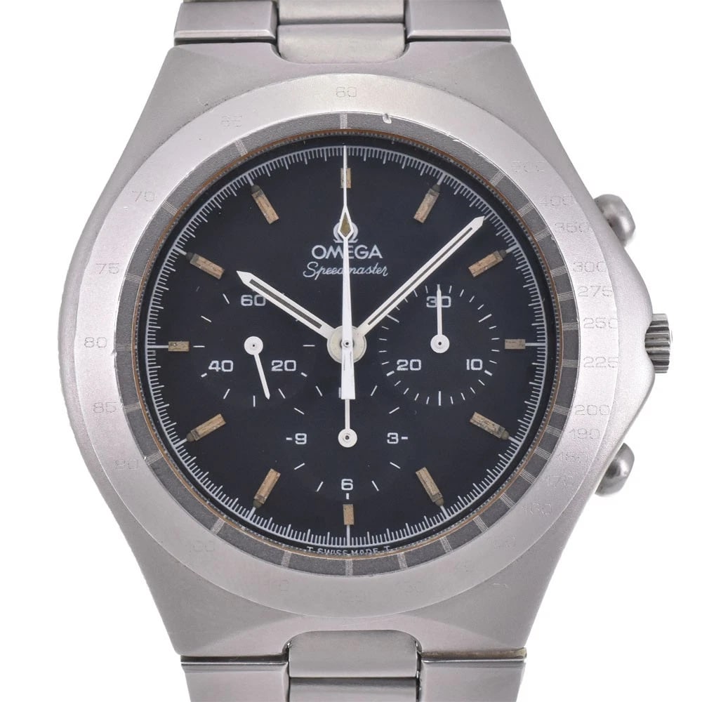 OMEGA SPEEDMASTER WATCH: OMEGA Speedmaster Watch Brand: OMEGA Type: Wristwatch Material: Band Material Stainless Steel, Case Material Stainless Steel Color: Dial Color black, Case Color Silver Band Color Silver Size: Case