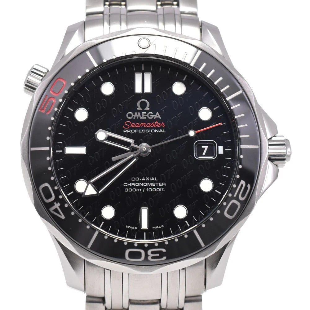 OMEGA SEAMASTER JAMES BOND WATCH: OMEGA Seamaster James Bond Watch Brand: OMEGA Type: Wristwatch Material: Band Material Stainless Steel, Case Material Stainless Steel Color: Dial Color black, Case Color Silver Band Color