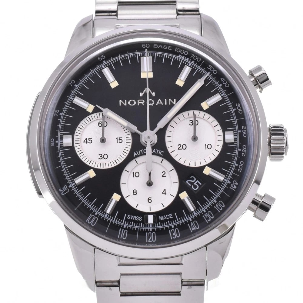 NORQAIN FREEDOM CHRONOGRAPH WATCH: NORQAIN Freedom Chronograph Watch Brand: NORQAIN Type: Wristwatch Material: Band Material Stainless Steel, Case Material Stainless Steel Color: Dial Color black, Case Color Silver Band Color