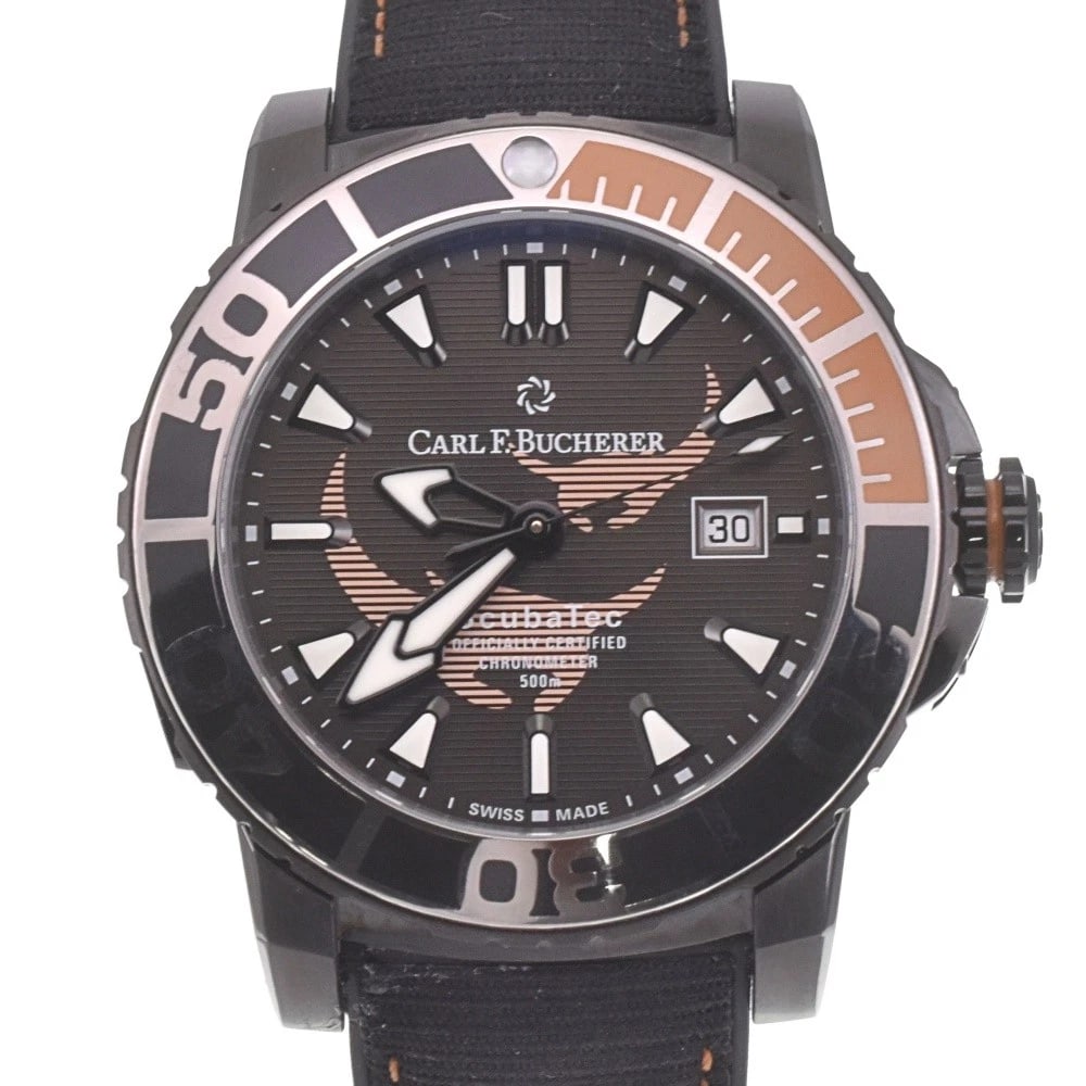 CARL F.BUCHERER PATRAVI SCUBATEC WATCH: CARL F.BUCHERER Patravi ScubaTec Watch Brand: CARL F.BUCHERER Type: Wristwatch Material: Band Material rubber, Case Material titanium Color: Dial Color black, Case Color black Band Color black 