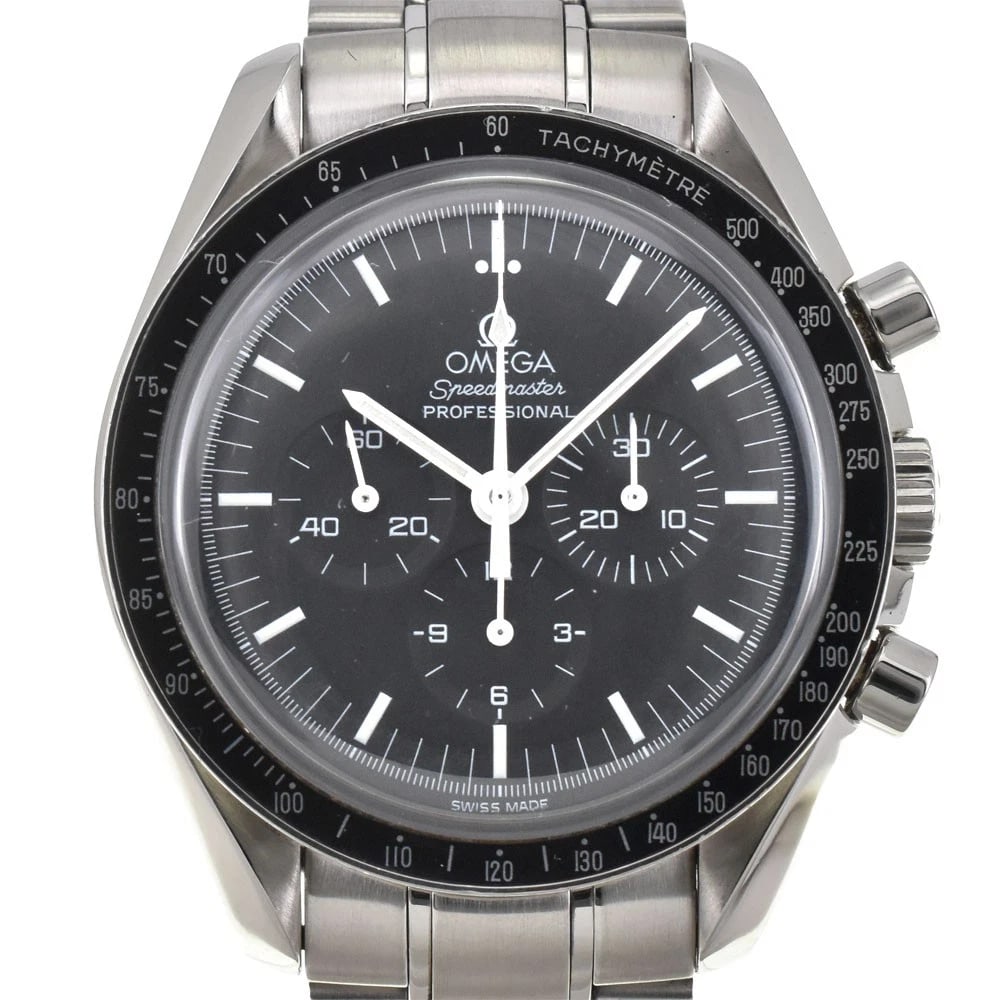 OMEGA SPEEDMASTER PROFESSIONAL CHRONOGRAPH WATCH: OMEGA Speedmaster Professional Chronograph Watch Brand: OMEGA Type: Wristwatch Material: Band Material Stainless Steel, Case Material Stainless Steel Color: Dial Color black, Case Color Silver