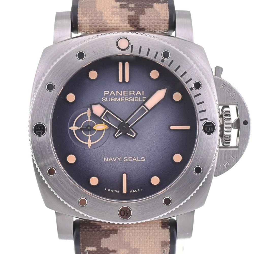 PANERAI SUBMERSIBLE QUARANTO NAVY SEAL WATCH: PANERAI Submersible Quaranto Navy Seal Watch Brand: PANERAI Type: Wristwatch Material: Band Material Rubber/Textile, Case Material Stainless Steel Color: Dial Color Gray gradation, Case Color