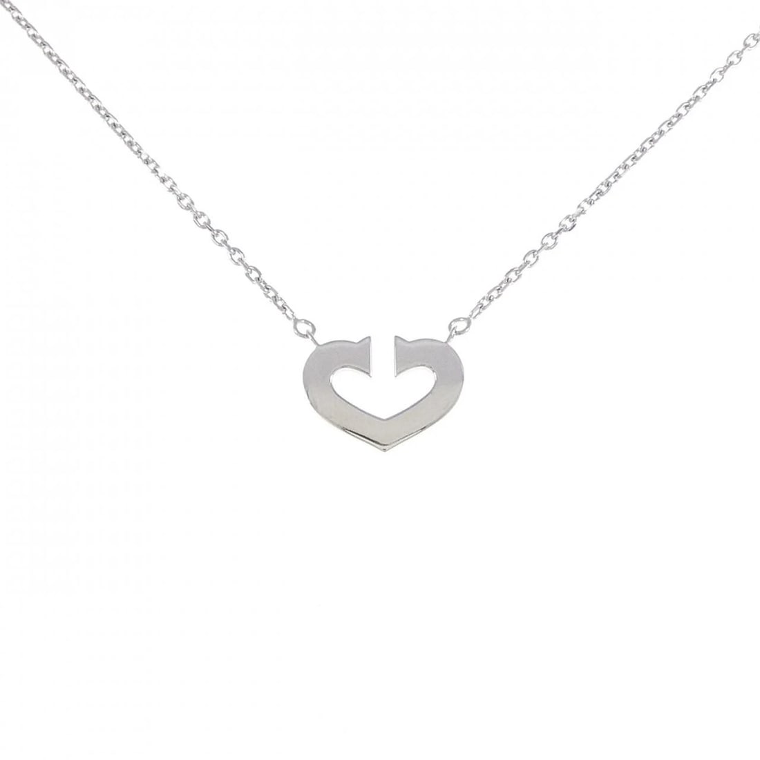 CARTIER C HEART NECKLACE: Cartier C Heart Necklace Brand: Cartier Type: Necklace Material: 750 White Gold, Color: White Gold Size: ActualSize Pendant top H x W: 12.4mmx16.8mm Chain Max. W: 1.6mm Size41cm Accessories: