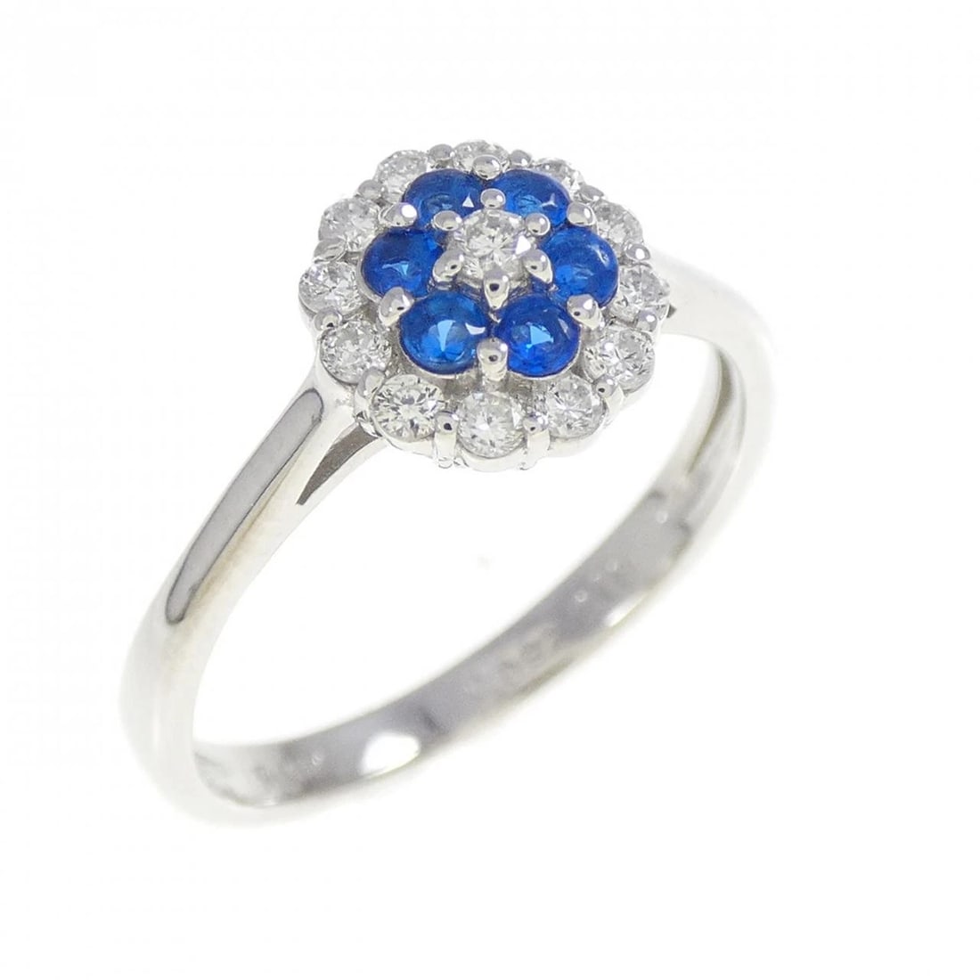 PT900 FLOWER HAUYNITE RING: PT900 Flower Hauynite Ring Brand: Unbranded Type: Ring Material: Platinum 900 Platinum, Main Stone/Creation Hauynite Color: White Gold Size: 6 US Accessories: None Accessories Notice: When