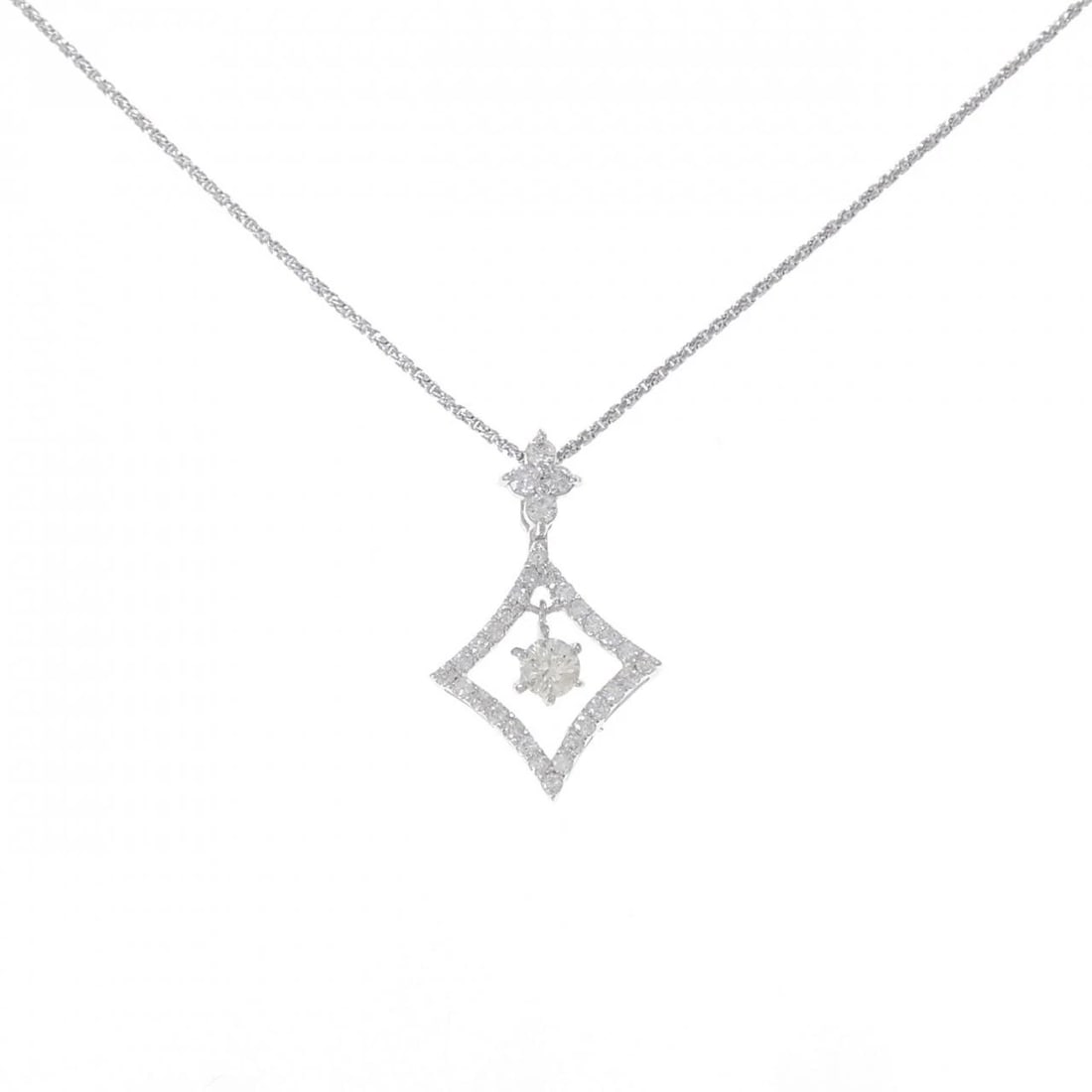K18WG DIAMOND NECKLACE: K18WG Diamond Necklace Brand: Unbranded Type: Necklace Material: K18 White Gold, Main Stone/Creation Natural Color: WG Size: 45cmActualSize Pendant top H x W: 23.2mmx14.1mm Chain Max. W: 0.9mm