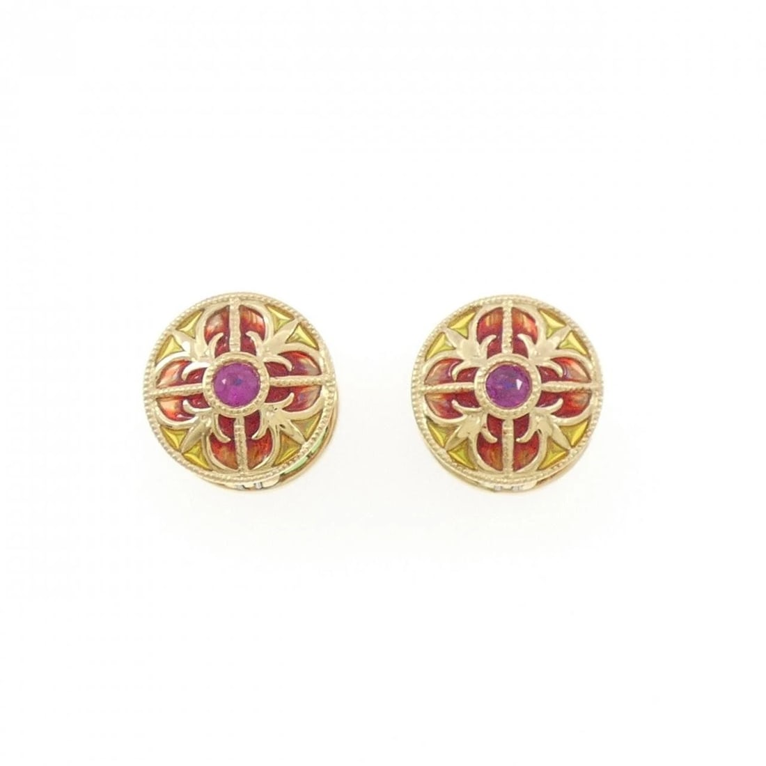 K18YG COLOR STONE EARRINGS: K18YG Color Stone Earrings Brand: Unbranded Type: Earrings Material: K18 Yellow Gold, Color: Yellow Gold Size: ActualSize HxW: 12.8mmx12.8mm Accessories: None Accessories Notice: When