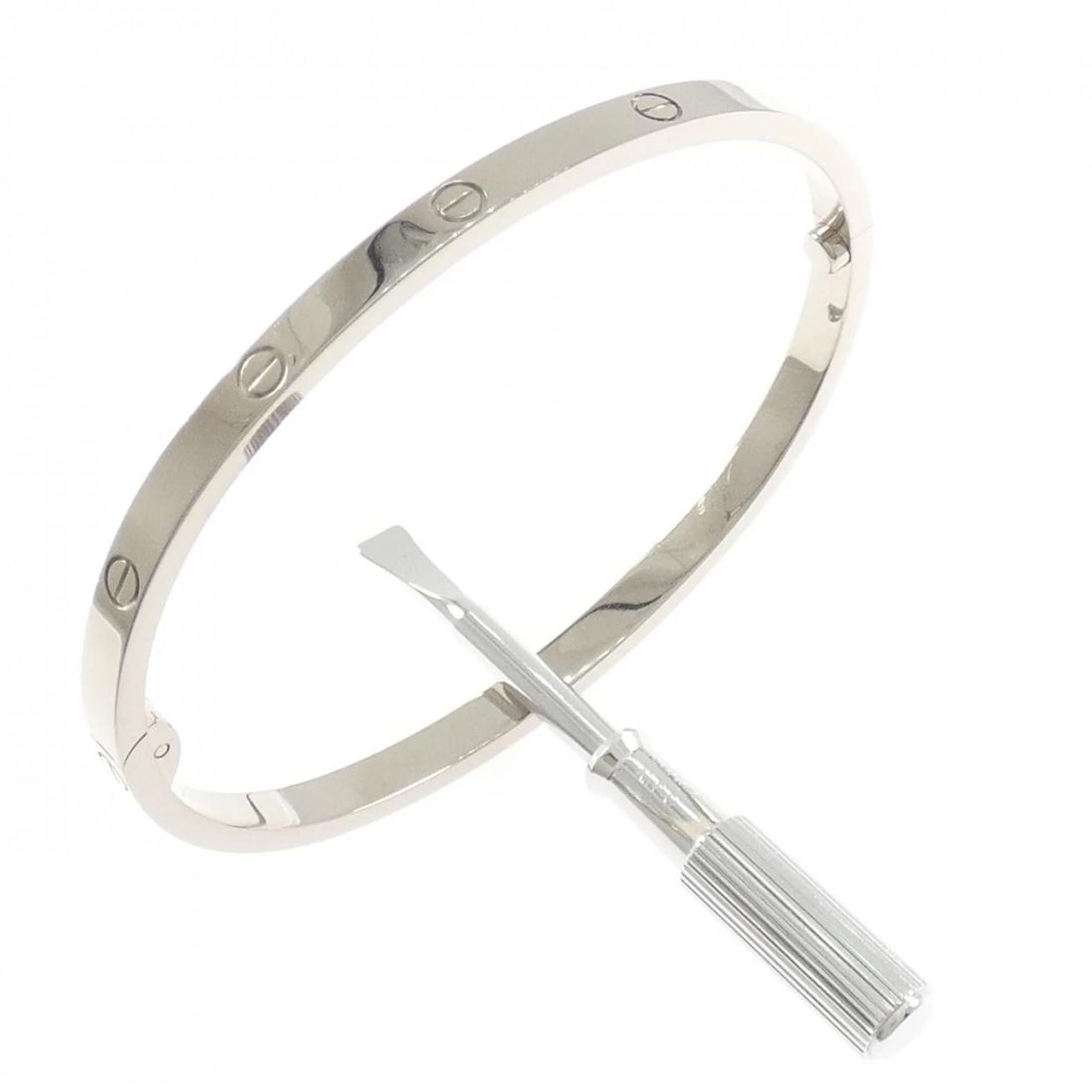 CARTIER LOVE BRACELET SMALL: Cartier Love Bracelet Small Brand: Cartier Type: Bracelet Material: 750 White Gold, Color: White Gold Size: ActualSize Max W: 3.6mm Size15.5cm(16) Accessories: None Accessories Notice: When