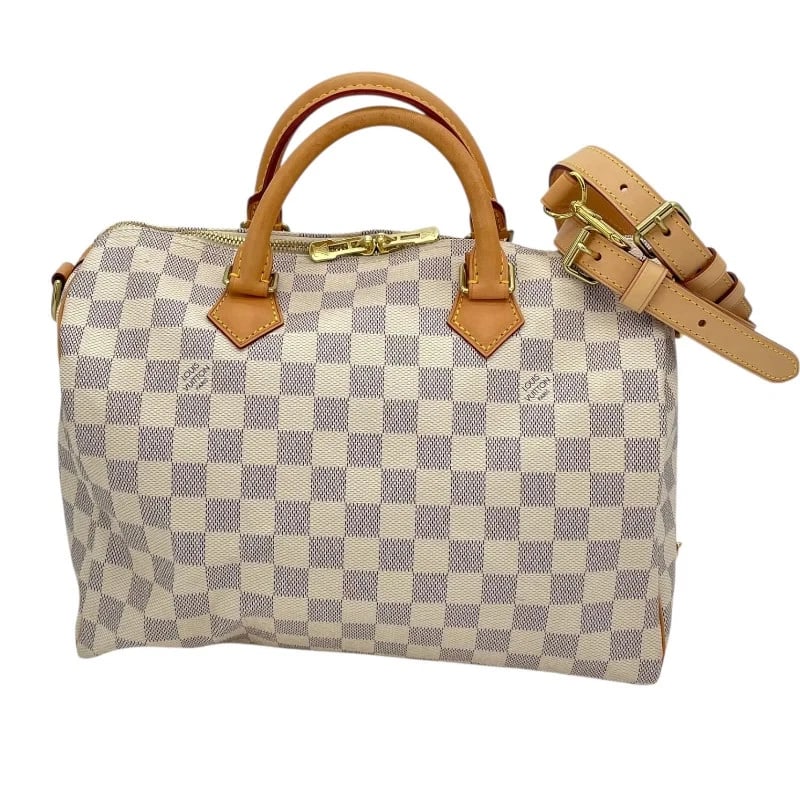 LOUIS VUITTON SPEEDY DAMIER AZUR CANVAS HANDBAG: Louis Vuitton Speedy Damier Azur Canvas Handbag Brand: LOUIS VUITTON Type: Handbag Material: Damier Canvas Color: Azure Size: W: 30cm / H: 20cm / D: 17cm / Shoulder: 106cm-118cm Accessories: