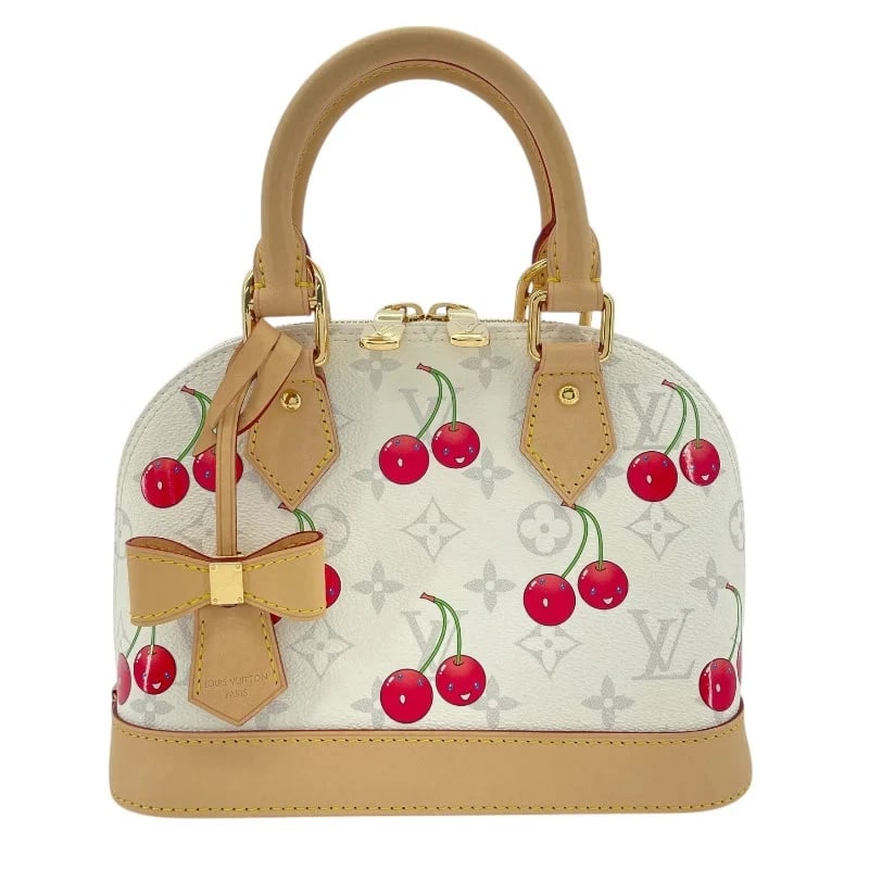 LOUIS VUITTON LV X TM ALMA BB WHITE MONOGRAM CHERRY HANDBAG: LOUIS VUITTON LV x TM Alma BB White Monogram Cherry Handbag Brand: LOUIS VUITTON Type: Handbag Material: Monogram Cherry Color: white Size: W: 23.5cm / H: 17.5cm / D: 11.5cm Accessories: None
