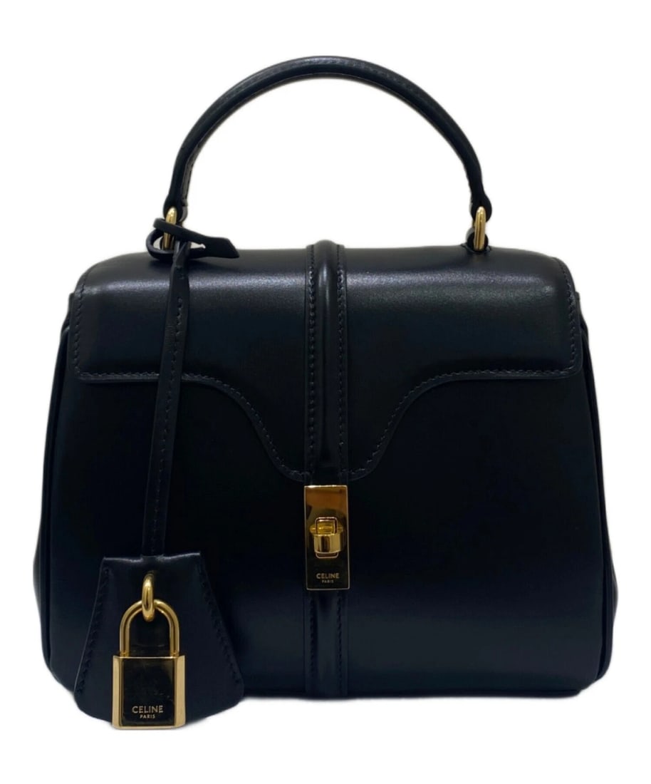 CELINE 16 MINI BAG HANDBAG: CELINE 16 Mini Bag Handbag Brand: CELINE Type: Handbag Material: Satined Calfskin Color: Black Size: H:14.0cm / W:17.0cm / D:6.5cm [ Handle size ] 6.0cm Accessories: None Accessories Notic