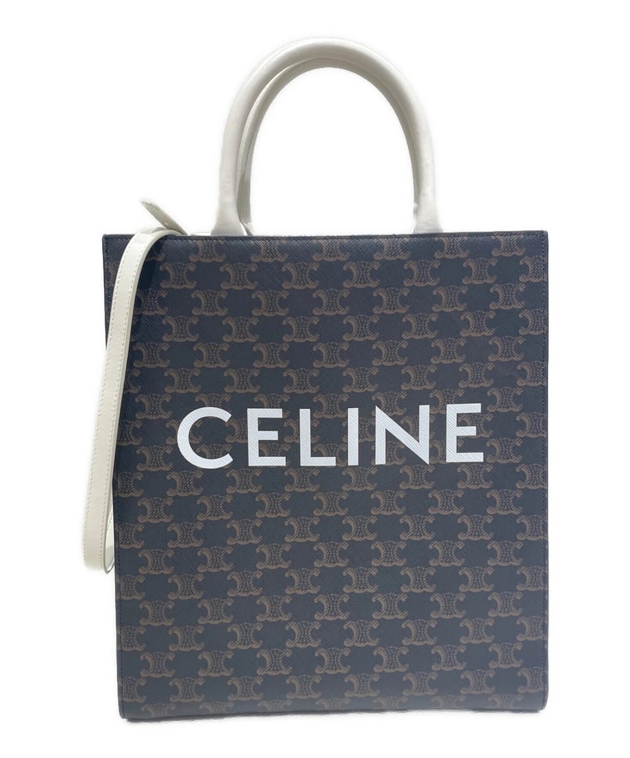 CELINE SMALL VERTICAL CABAS HANDBAG: CELINE Small Vertical Cabas Handbag Brand: CELINE Type: Handbag Material: Triomphe Canvas Color: Brown X White Size: H:31cm / W:28.2cm / D:8cm [ Handle size ] 11cm Accessories: None Access