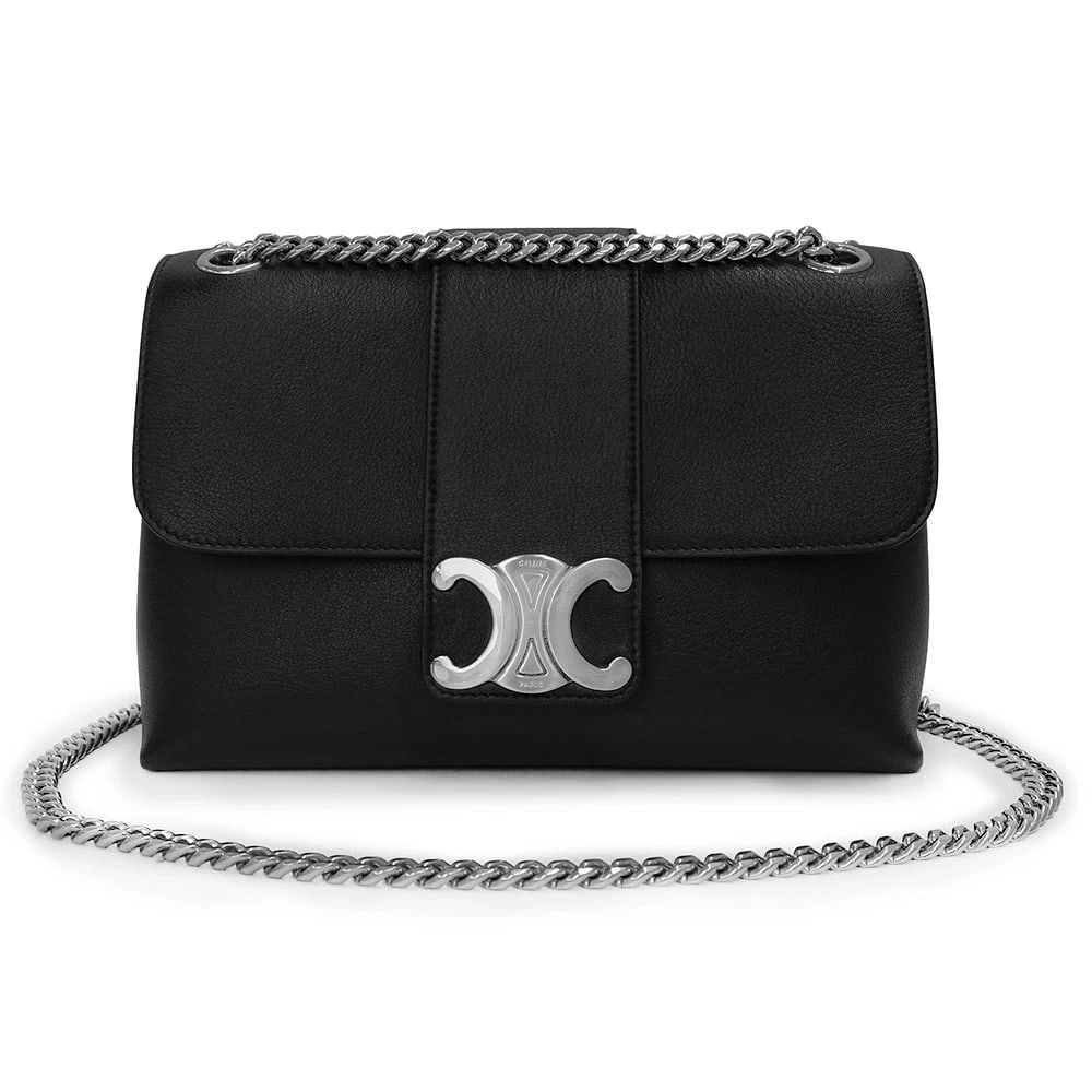 CELINE VICTOIRE MEDIUM TRIOMPHE SUPPLE BLACK HANDBAG: CELINE Victoire Medium Triomphe Supple Black Handbag Brand: CELINE Type: Handbag Material: Supple Grained Calfskin Color: Black Size: W:25cm x H:17cm x D:9cm Accessories: None Accessories