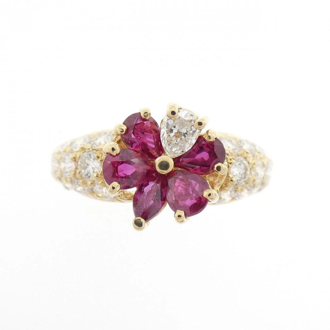 750YG FLOWER RUBY RING - 2