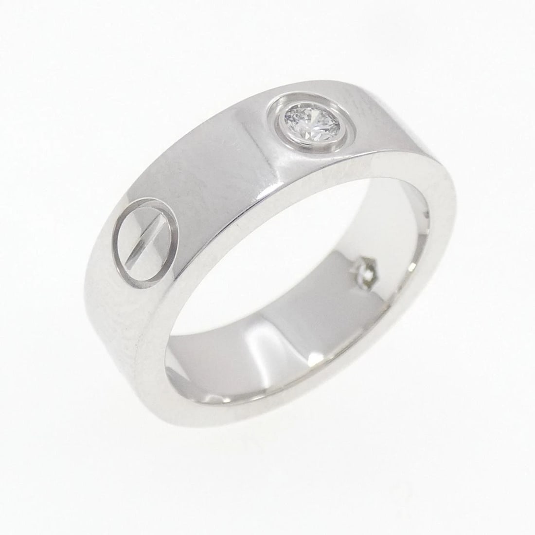 CARTIER LOVE HALF DIAMOND RING: Cartier Love Half Diamond Ring Brand: Cartier Type: Ring Material: 750 White Gold, Main Stone/Creation Natural Color: White Gold Size: 4.5-5 US Accessories: None Accessories Notice: When