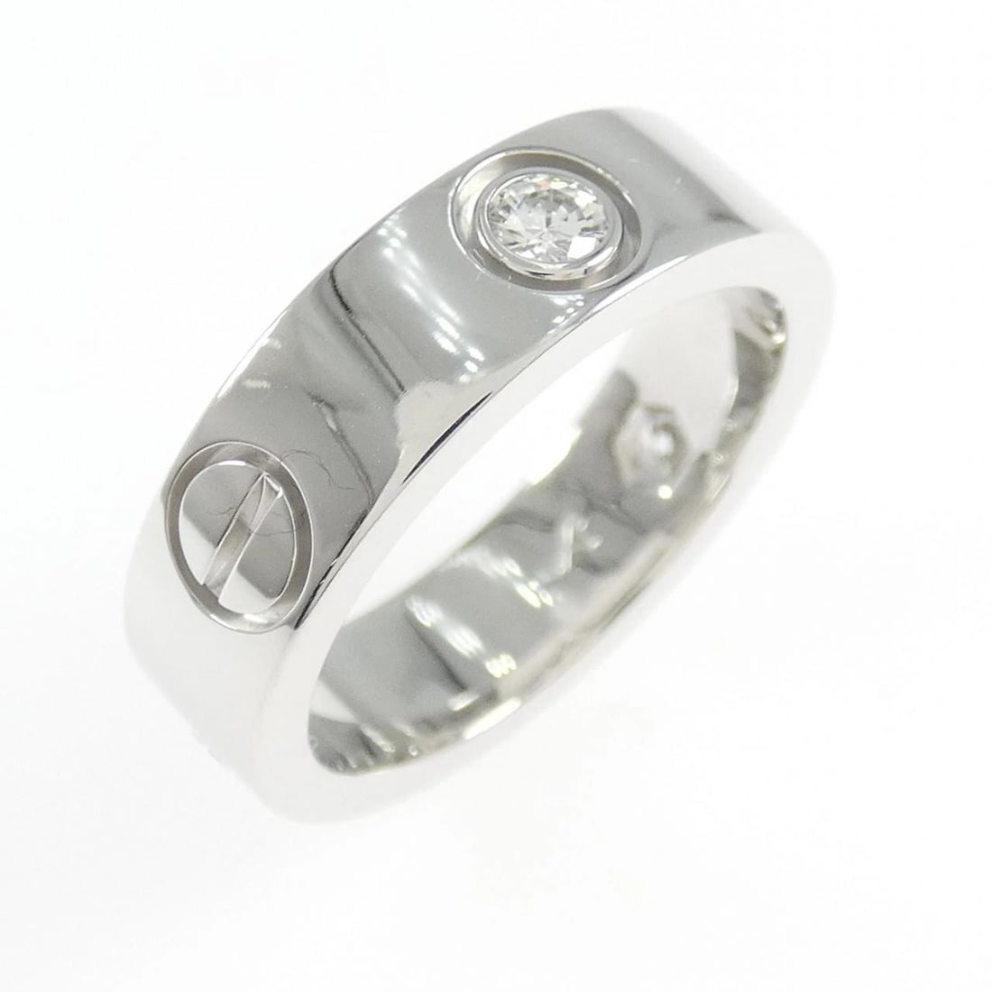 CARTIER LOVE HALF DIAMOND RING: Cartier Love Half Diamond Ring Brand: Cartier Type: Ring Material: 750 White Gold, Main Stone/Creation Natural Color: White Gold Size: 5US US Accessories: None Accessories Notice: When