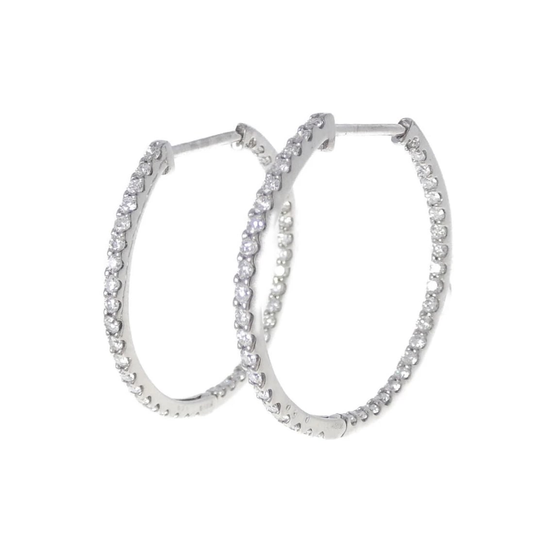 K18WG HOOP DIAMOND EARRINGS: K18WG Hoop Diamond Earrings Brand: Unbranded Type: Earrings Material: K18 White Gold, Main Stone/Creation natural Color: White Gold Size: HxW: 24.4mmx1.5mm Accessories: None Accessories