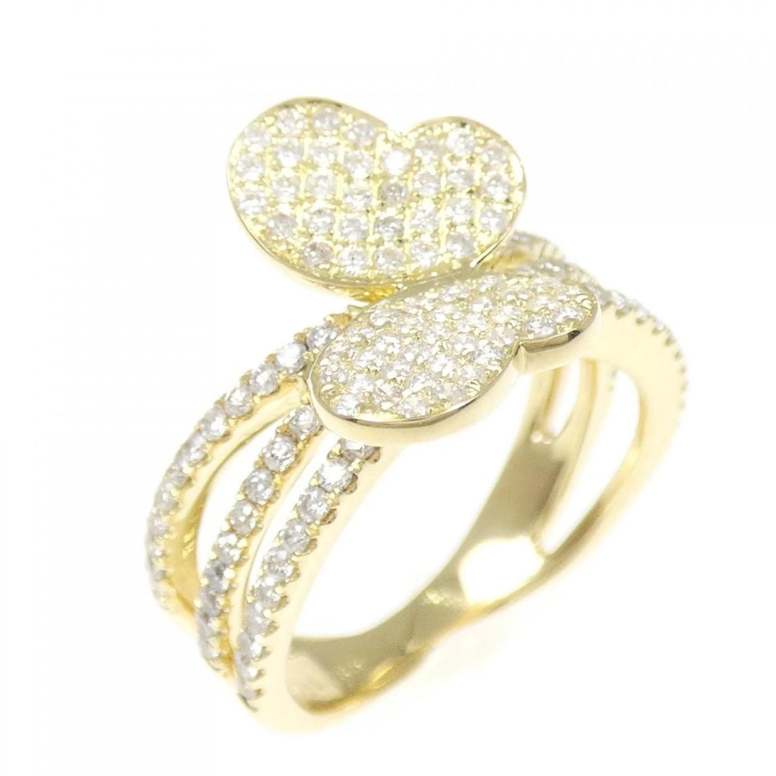 750YG BUTTERFLY PAVE DIAMOND RING: 750YG Butterfly Pave Diamond Ring Brand: Unbranded Type: Ring Material: 750 Yellow Gold, Main Stone/Creation Natural Color: Yellow Gold Size: 6.5( US Size) Accessories: None Accessories