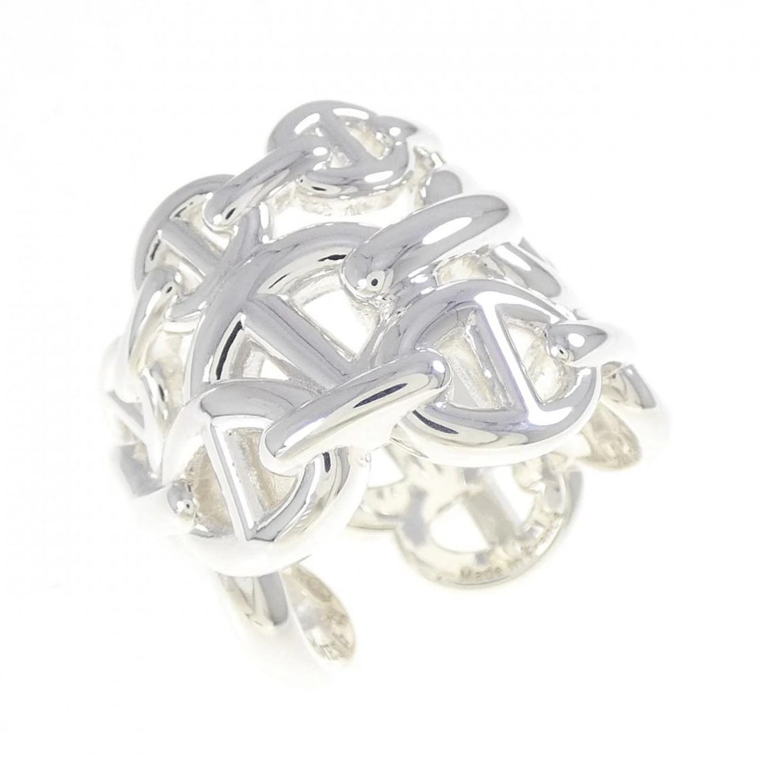 HERMES CHAINE D'ANCRE ENCHENE RING: HERMES Chaine d'Ancre Enchene Ring Brand: HERMES Type: Ring Material: 925 Silver, Color: Silver Size: 4-4.5 (US size) Accessories: None Accessories Notice: When purchasing pre-owned goods,
