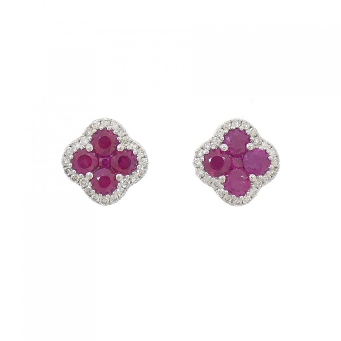 K18WG RUBY EARRINGS: K18WG Ruby Earrings Brand: Unbranded Type: Earrings Material: K18 White Gold, Main Stone/Creation Ruby Color: WG Size: ActualSize HxW: 9.7mmx9.8mm Accessories: None Accessories Notice: When