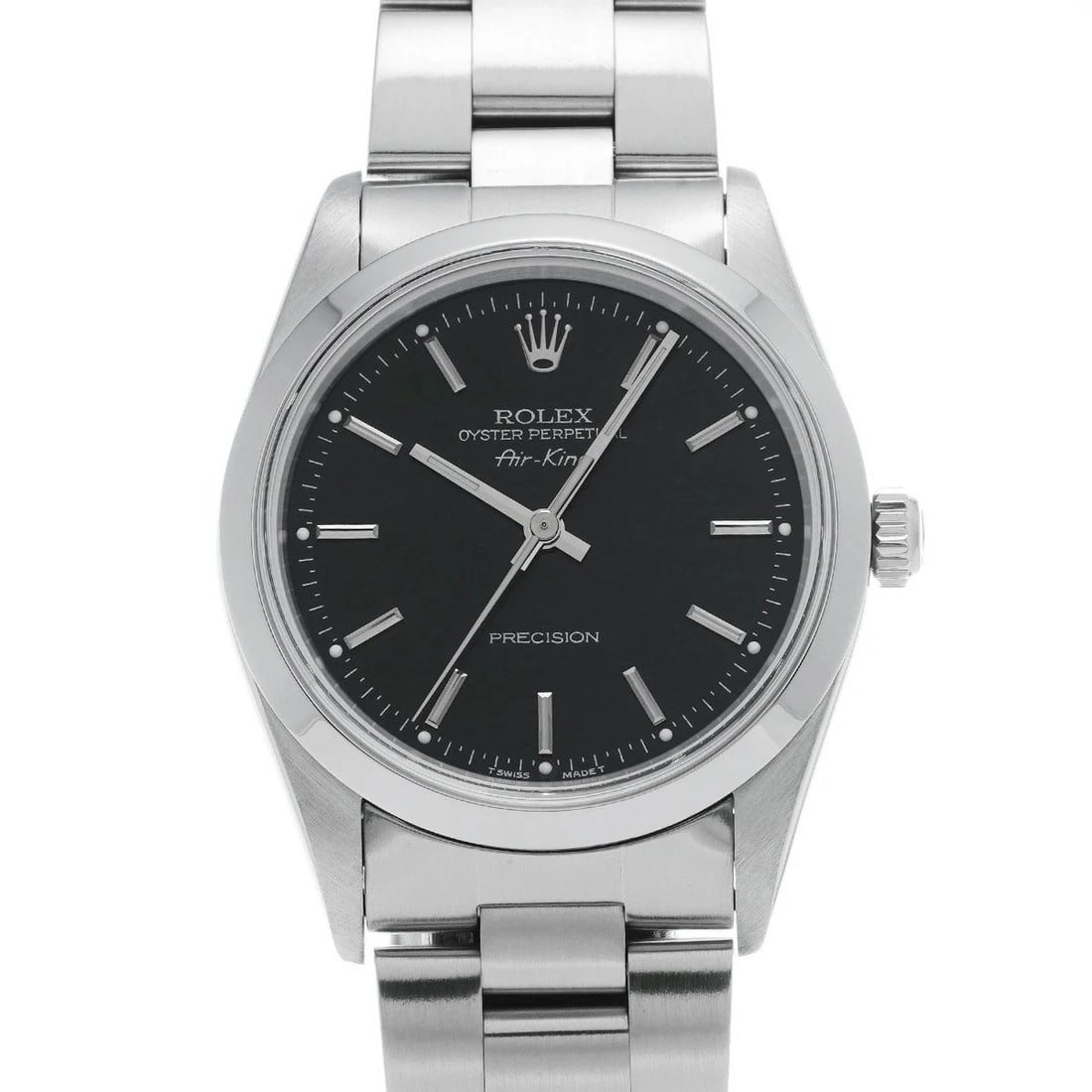 ROLEX AIR KING BLACK WATCH: ROLEX Air King Black Watch Brand: ROLEX Type: N/A Material: Band Material Stainless, Case Material Sapphire Crystal Color: Band Color Black Size: Band Size none, Case Size 34×34mm 