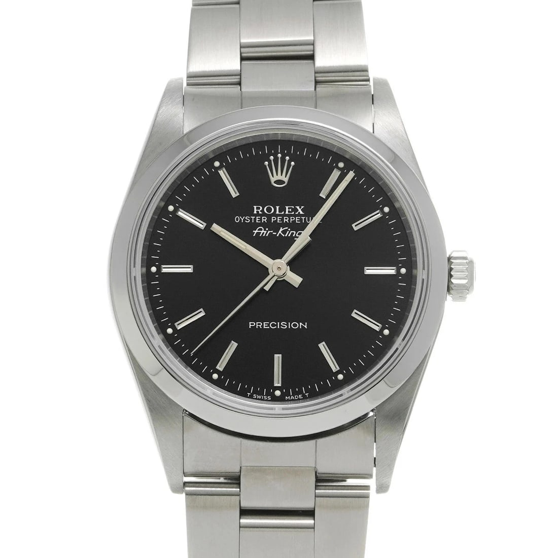 ROLEX AIR KING BLACK WATCH: ROLEX Air King Black Watch Brand: ROLEX Type: N/A Material: Band Material Stainless, Case Material Sapphire Crystal Color: Band Color Black Size: Band Size none, Case Size 34×34mm 