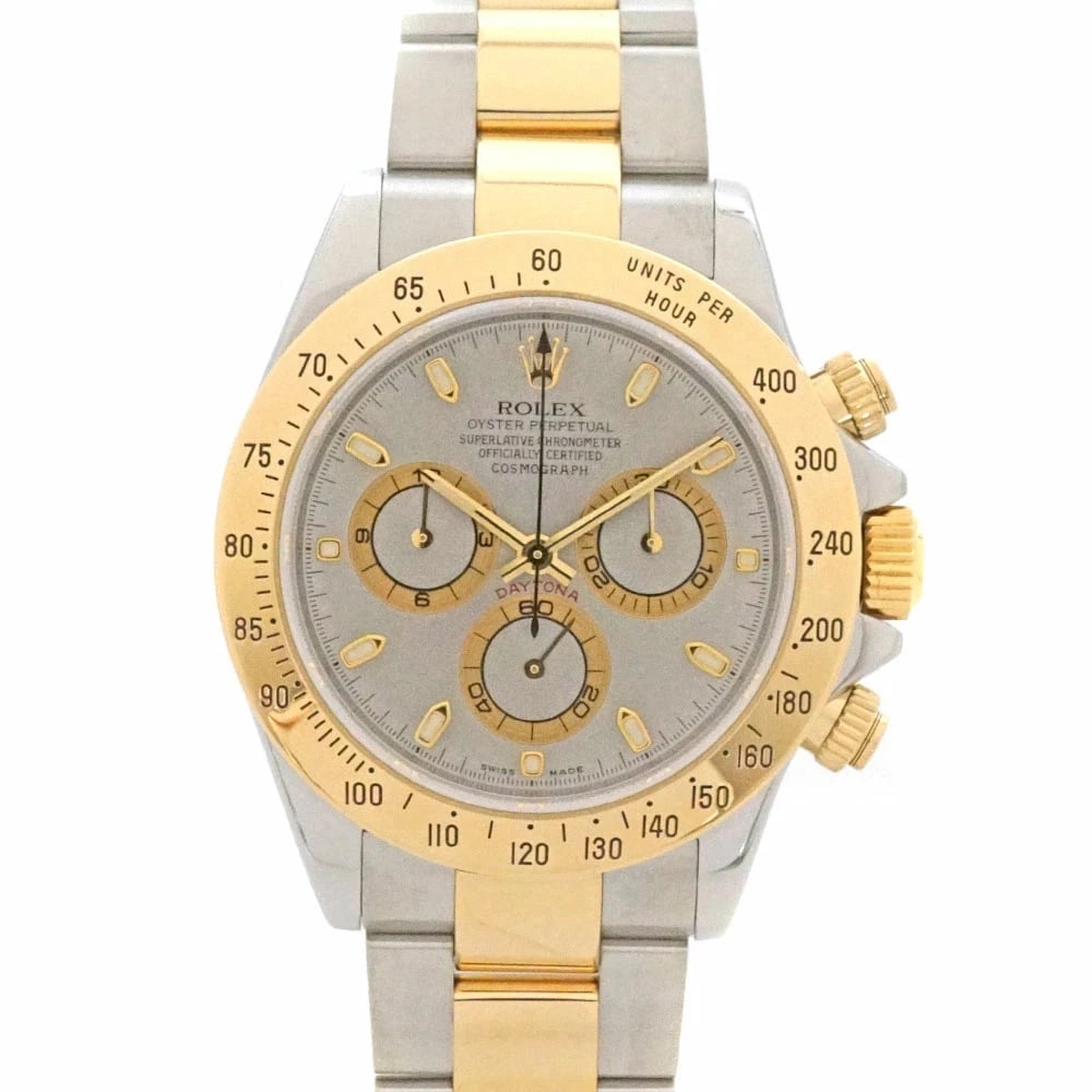 ROLEX COSMOGRAPH DAYTONA SILVER WATCH: ROLEX Cosmograph Daytona Silver Watch Brand: ROLEX Type: N/A Material: Band Material K18Yg×Ss (18K Yellow Gold×Stainless Steel), Case Material N/A Color: N/A Size: Band Size none, Case Size 40.0
