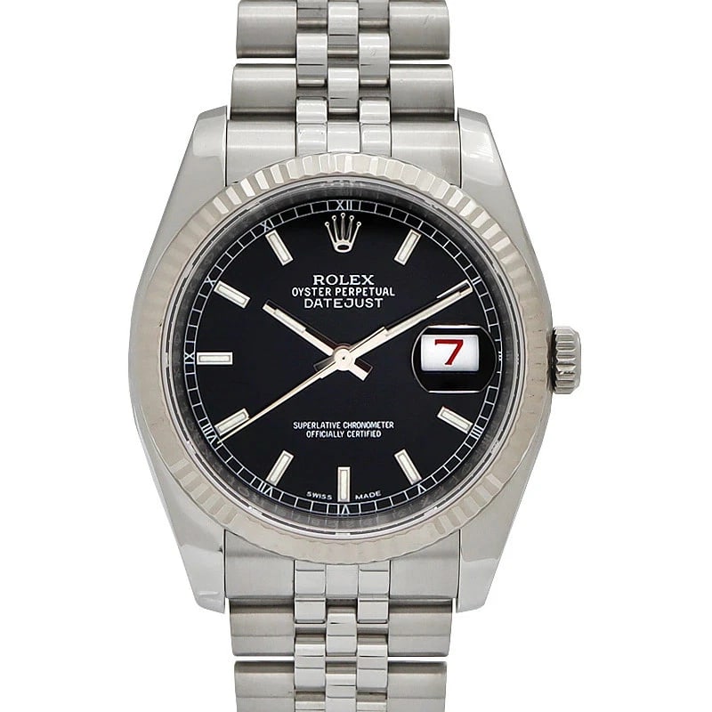 ROLEX DATEJUST BLACK WATCH: ROLEX Datejust Black Watch Brand: ROLEX Type: N/A Material: Band Material Ss (Stainless Steel) X K18Wg (White Gold), Case Material N/A Color: Band Color Black Size: Band Size none, Case Size
