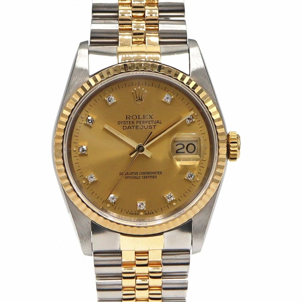 ROLEX DATEJUST GOLD WATCH: ROLEX Datejust Gold Watch Brand: ROLEX Type: N/A Material: Band Material Stainless Steel X 18K Yellow Gold, Case Material N/A Color: Band Color Gold Size: Band Size none, Case Size 36mm Accessori