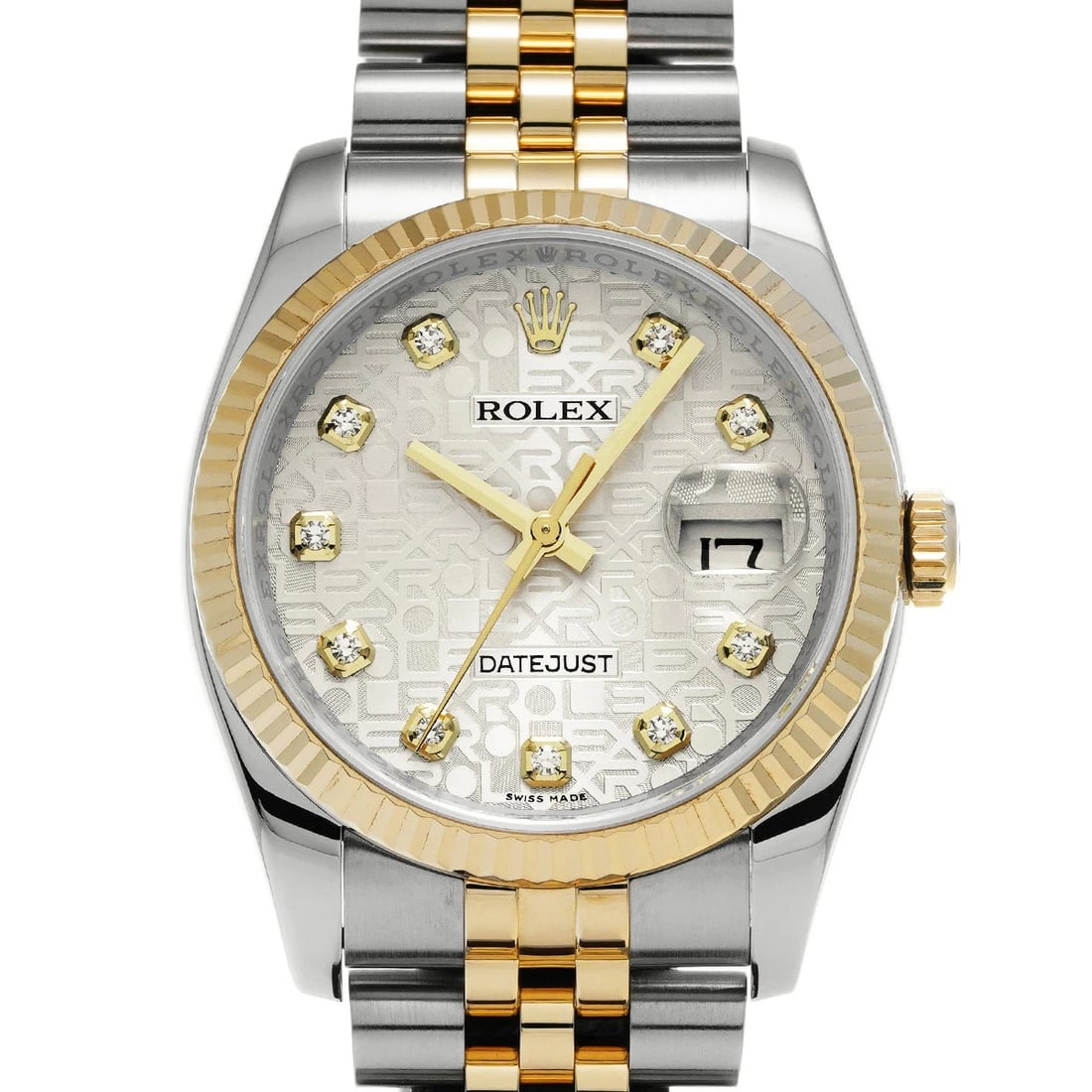 ROLEX DATEJUST SILVER WATCH: ROLEX Datejust Silver Watch Brand: ROLEX Type: N/A Material: Band Material Stainless, Case Material Sapphire Crystal Color: Band Color Silver Size: Band Size none, Case Size 36×36mm Accessories: