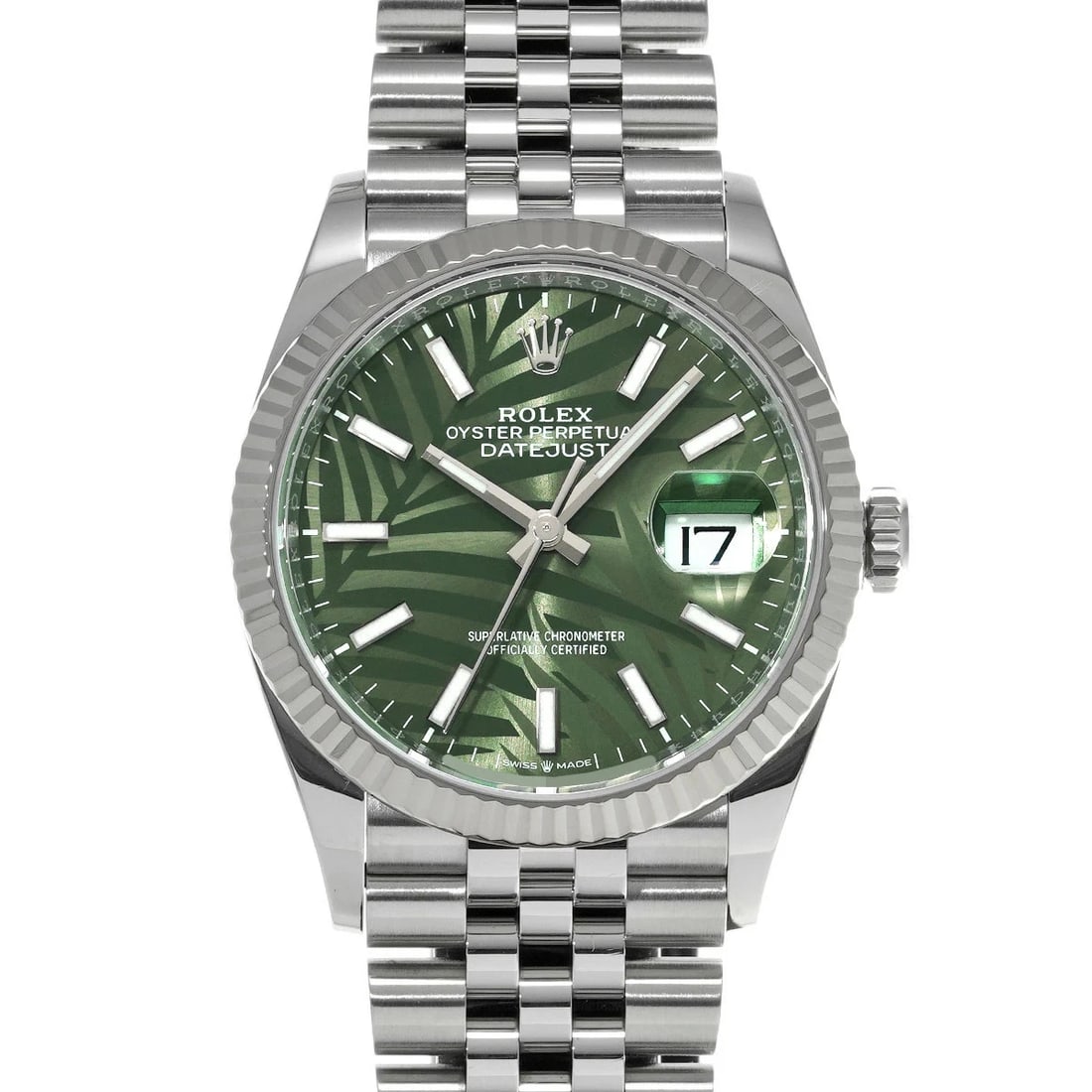 ROLEX DATEJUST GREEN WATCH: ROLEX Datejust Green Watch Brand: ROLEX Type: N/A Material: Band Material Stainless, Case Material Sapphire Crystal Color: Band Color Green Size: Band Size none, Case Size 36×36mm 