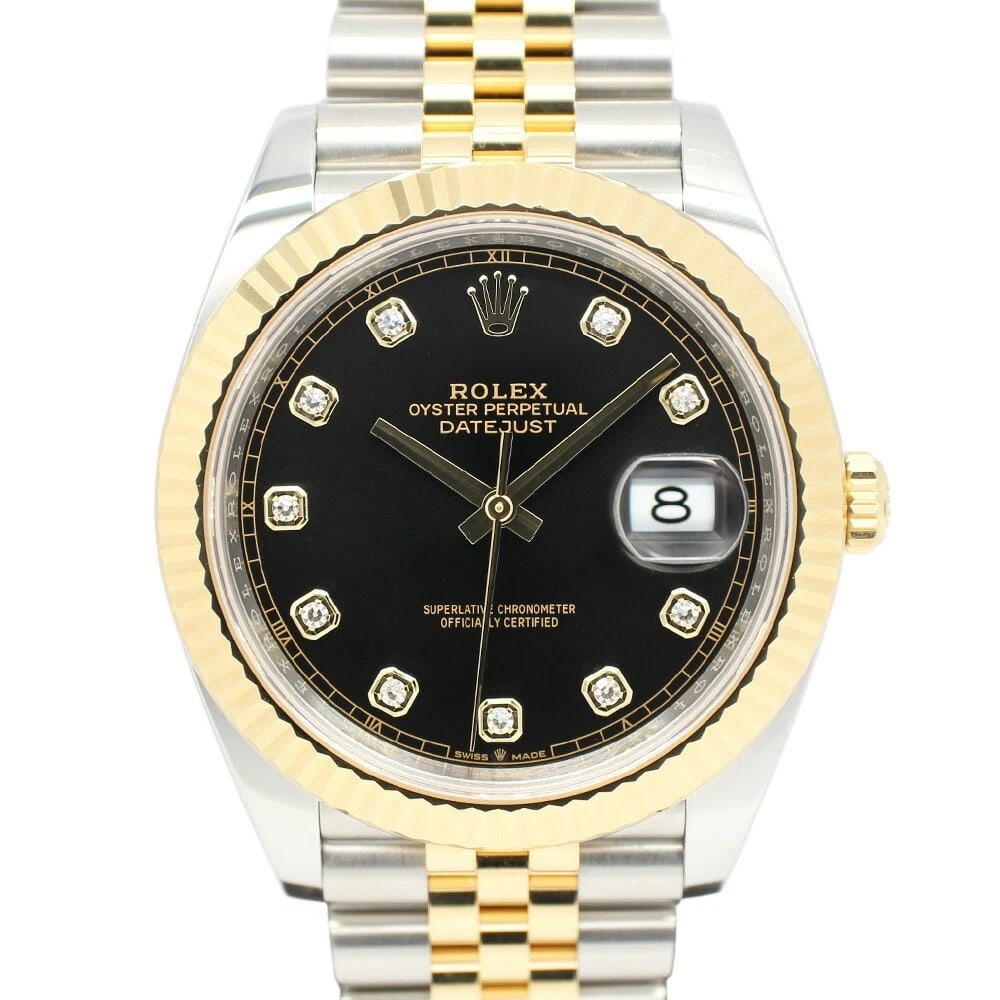 ROLEX DATEJUST BLACK WATCH: ROLEX Datejust Black Watch Brand: ROLEX Type: Wristwatch Material: Band Material Ss/Yg, Case Material Sapphire Crystal Color: Band Color Black Size: Band Size 18cm, Case Size 41mm (excluding