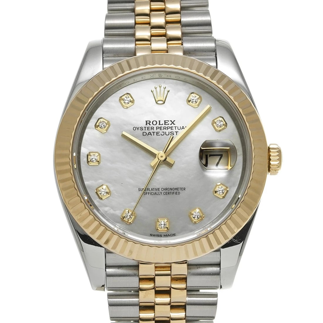 ROLEX DATEJUST WHITE WATCH: ROLEX Datejust White Watch Brand: ROLEX Type: N/A Material: Band Material Stainless, Case Material Sapphire Crystal Color: Band Color White Size: Band Size none, Case Size 41×41mm Accessories: N