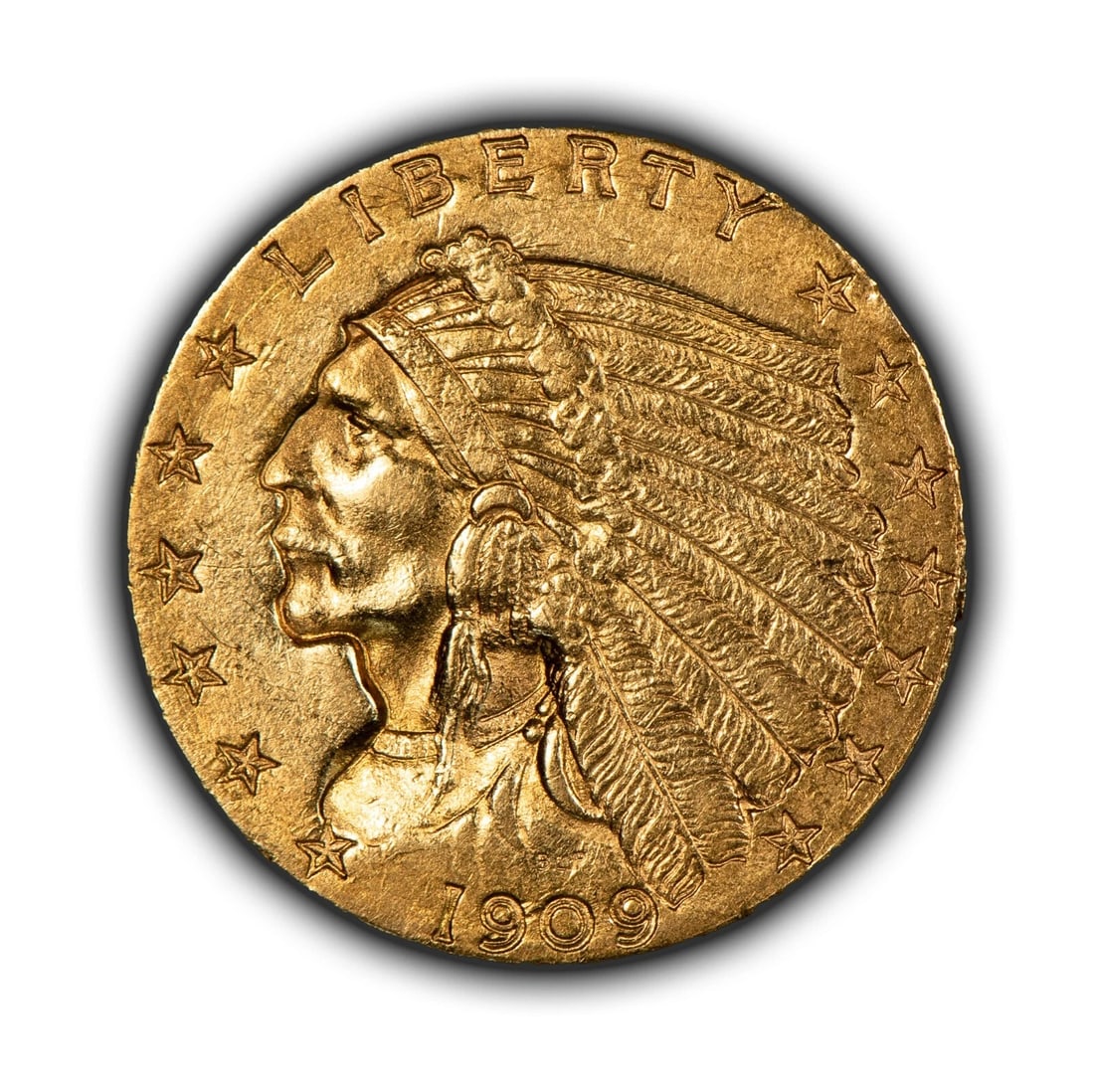 1909 G$2.50 INDIAN HEAD GOLD QUARTER EAGLE: 1909 G$2.50 Indian Head Gold Quarter Eagle Brand/Mint: U.S. Mint Year: 1909 Fineness: 0.9 Composition: Gold Coin: US Pre-1933 Gold Bullion Denomination: $2.50 Country of Origin: United