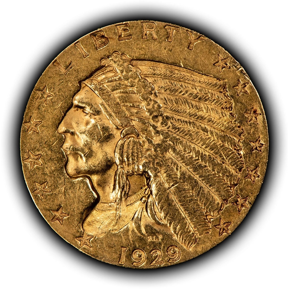 1929 G$2.50 INDIAN HEAD GOLD QUARTER EAGLE: 1929 G$2.50 Indian Head Gold Quarter Eagle Brand/Mint: U.S. Mint Year: 1929 Fineness: 0.9 Composition: Gold Coin: US Pre-1933 Gold Bullion Denomination: $2.50 Country of Origin: United St