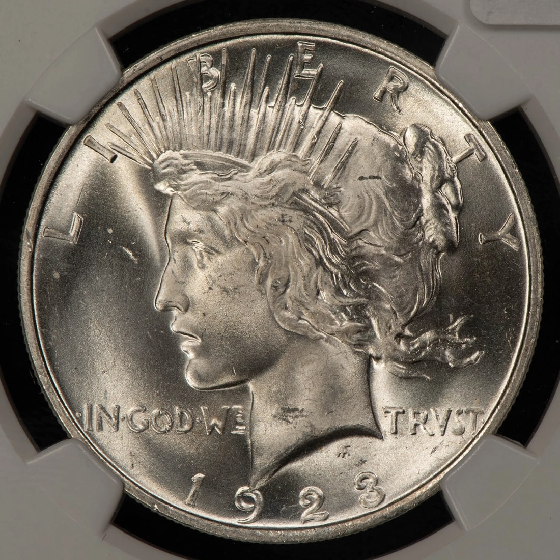 1923 $1 SILVER PEACE DOLLAR - FROSTY PQ COIN: 1923 $1 Silver Peace Dollar - Frosty PQ Coin Brand/Mint: None Year: 1923 Fineness: 0.9 Composition: Silver Coin: Peace Denomination: $1 Country of Origin: United States Accessori