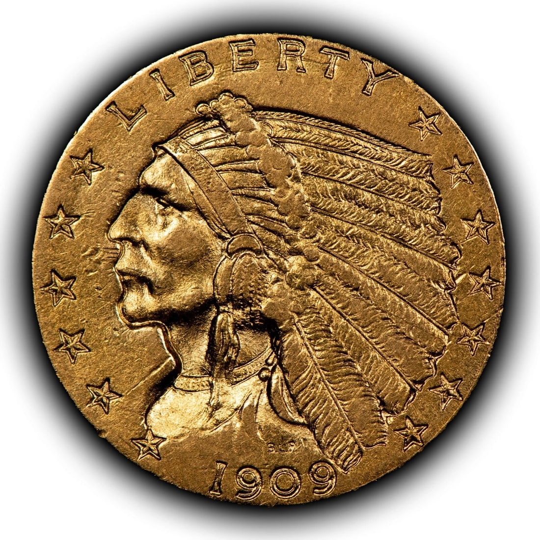 1909 G$2.50 INDIAN HEAD GOLD QUARTER EAGLE: 1909 G$2.50 Indian Head Gold Quarter Eagle Brand/Mint: U.S. Mint Year: 1909 Fineness: 0.9 Composition: Gold Coin: US Pre-1933 Gold Bullion Denomination: $2.50 Country of Origin: United St