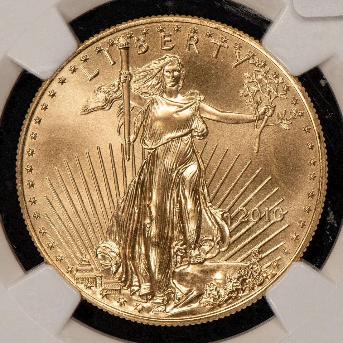 2010 G$50 1 OZ GOLD AMERICAN EAGLE: 2010 G$50 1 oz Gold American Eagle Brand/Mint: U.S. Mint Year: 2010 Fineness: 0.9167 Composition: Gold Coin: American Eagle Denomination: $50 Country of Origin: United States Acc
