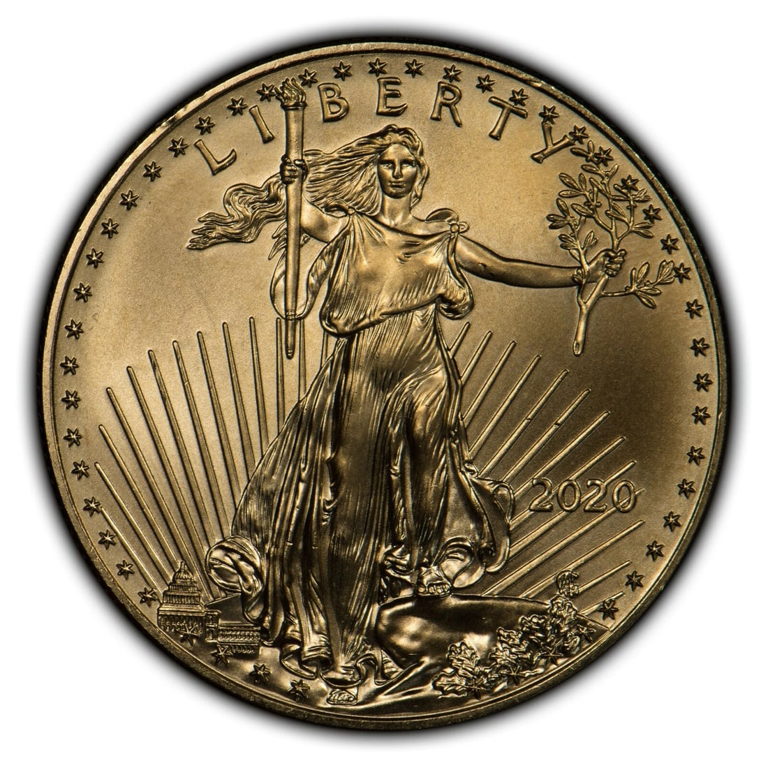 2020 G$50 1 OZ AMERICAN GOLD EAGLE: 2020 G$50 1 oz American Gold Eagle Brand/Mint: U.S. Mint Year: 2020 Fineness: 0.9167 Composition: Gold Coin: American Eagle Denomination: $50 Country of Origin: United States Acc