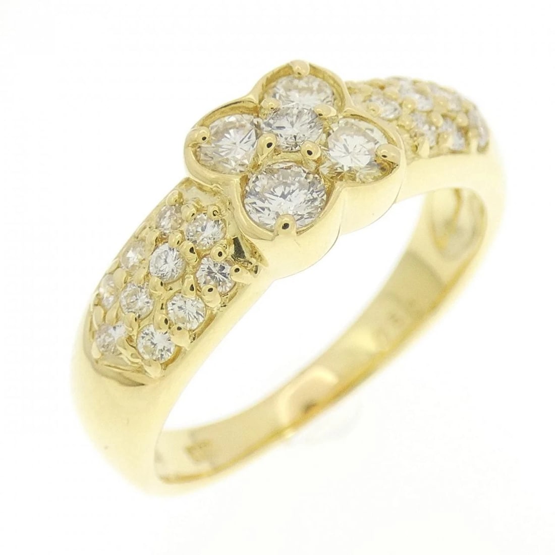 K18YG FLOWER DIAMOND RING: K18YG Flower Diamond Ring Brand: Unbranded Type: Ring Material: K18 Yellow Gold, Main Stone/Creation natural Color: Yellow Gold Size: 6 US Accessories: None Accessories Notice: When