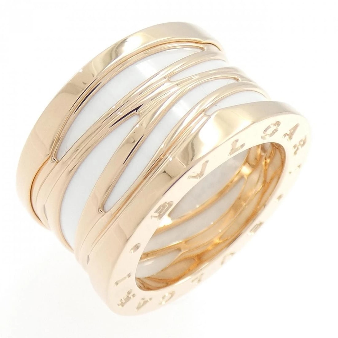 BVLGARI B.ZERO1 DESIGN LEGEND 4 BANDS RING: BVLGARI B.zero1 Design legend 4 Bands Ring Brand: BVLGARI Type: Ring Material: 750 Pink Gold ceramic, Color: Pink Gold ceramic Size: 5.5 US US Accessories: None Accessories Notice: When pu