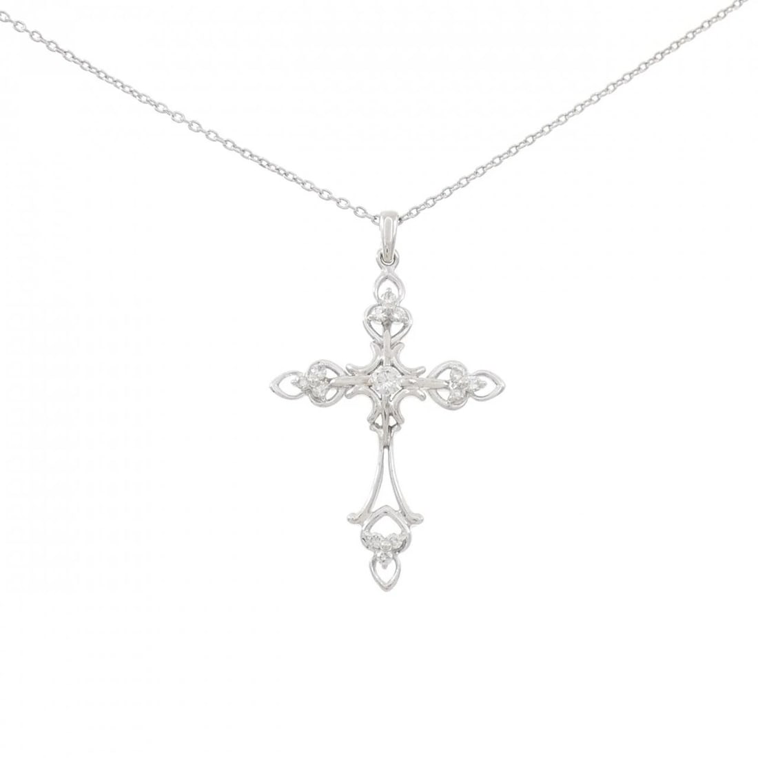K18WG CROSS DIAMOND NECKLACE: K18WG Cross Diamond Necklace Brand: Unbranded Type: Necklace Material: K18 White Gold, Main Stone/Creation Natural Color: WG Size: 40cmActualSize Pendant top H x W: 37.0mmx22.6mm Chain Max. W: