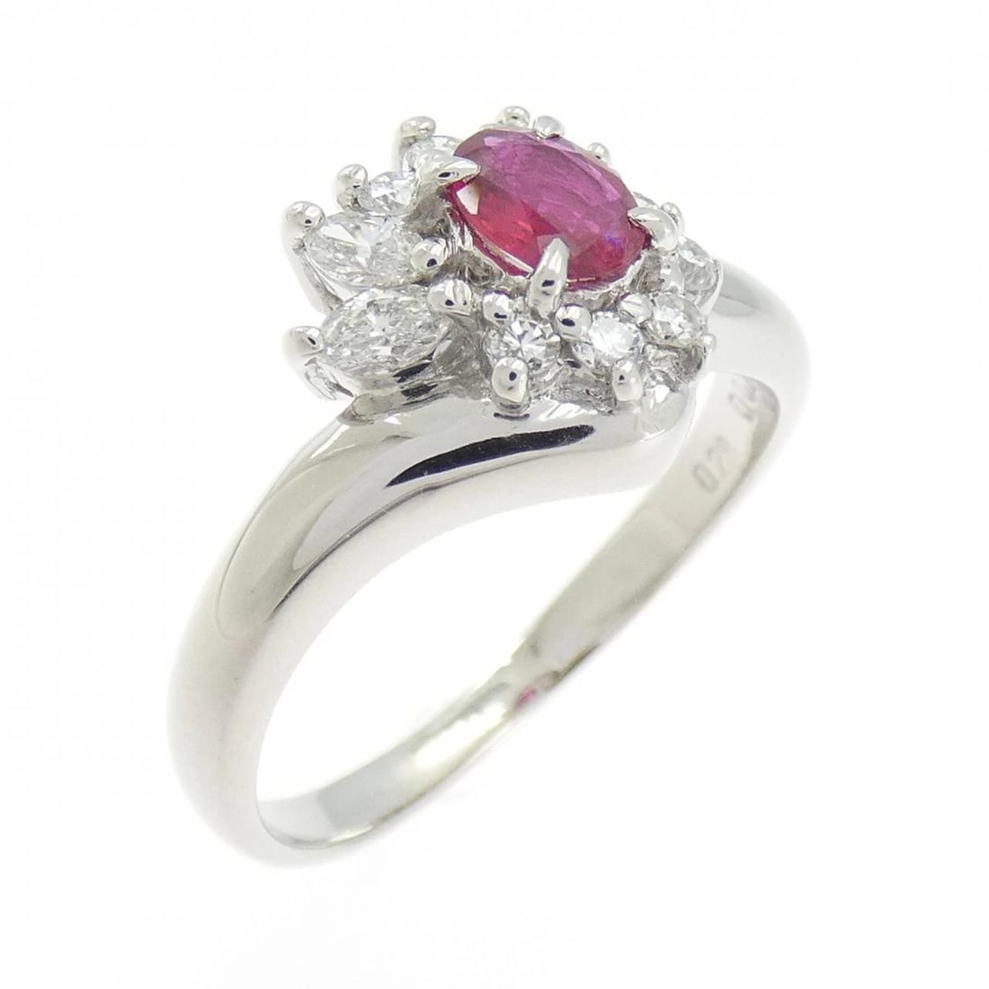 PT900 RUBY RING: PT900 Ruby Ring Brand: Unbranded Type: Ring Material: Platinum 900 Platinum, Main Stone/Creation Rubby Color: Silver Size: 6.5 ( US size) Accessories: None Accessories Notice: When purchas