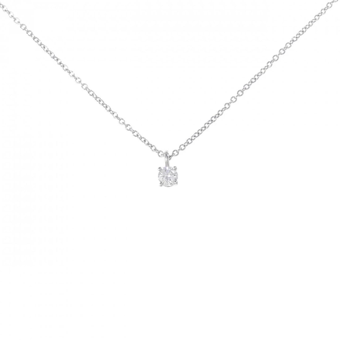 TIFFANY & CO. SOLITAIRE NECKLACE: Tiffany & Co. solitaire Necklace Brand: Tiffany Type: Necklace Material: Platinum 950, Main Stone/Creation Natural Color: White Size: 41cmActualSize Pendant top H x W: 3.2mmx3.2mm Chain Max.