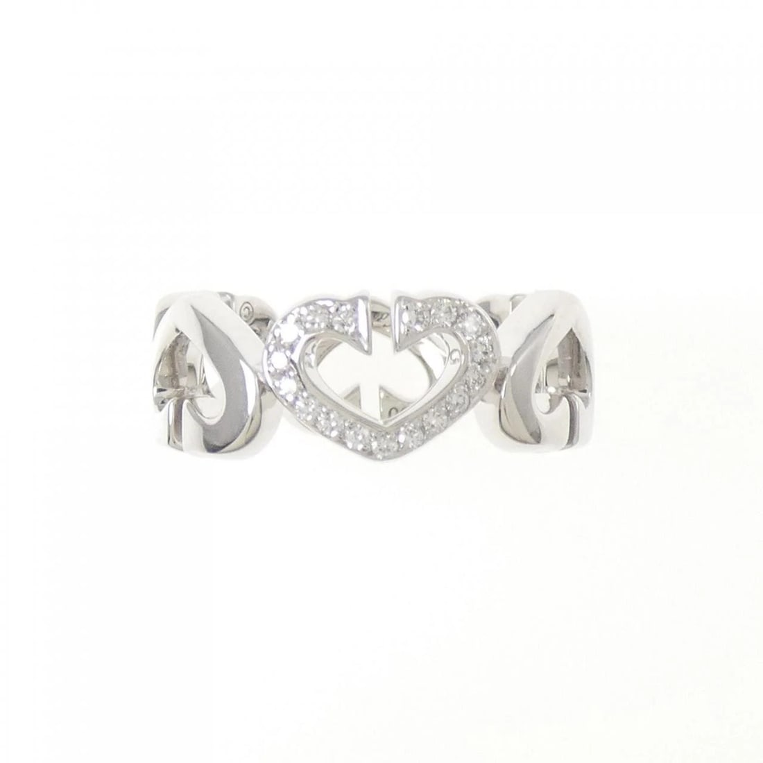 CARTIER C HEART 1P RING: Cartier C Heart 1P Ring Brand: Cartier Type: Ring Material: 750 White Gold, Main Stone/Creation Natural Color: White Gold Size: 4-4.5 US Accessories: None Accessories Notice: When purchasing