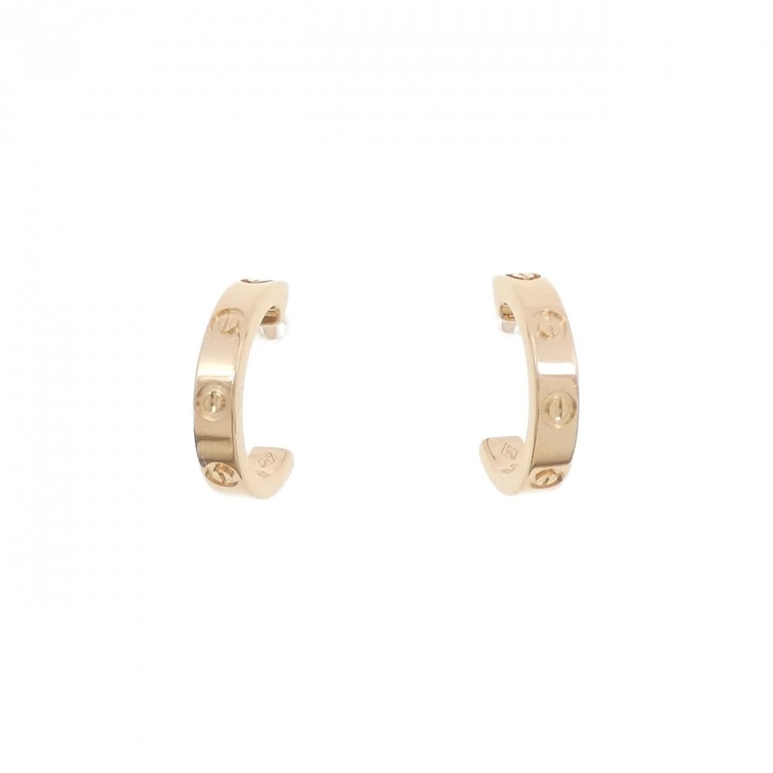 CARTIER MINI LOVE EARRINGS: Cartier Mini Love Earrings Brand: Cartier Type: Earrings Material: 750 Pink Gold, Color: Pink Gold Size: ActualSize HxW: 12.5mmx2.6mm Accessories: None Accessories Notice: When purchasing