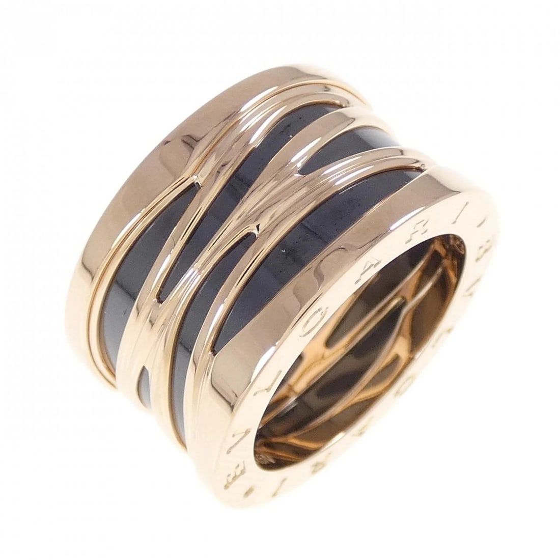 BVLGARI B.ZERO1 DESIGN LEGEND 4 BANDS RING: BVLGARI B.zero1 Design legend 4 Bands Ring Brand: BVLGARI Type: Ring Material: 750 Pink Gold ceramic, Color: Pink Gold ceramic Size: 6US US Accessories: None Accessories Notice: When