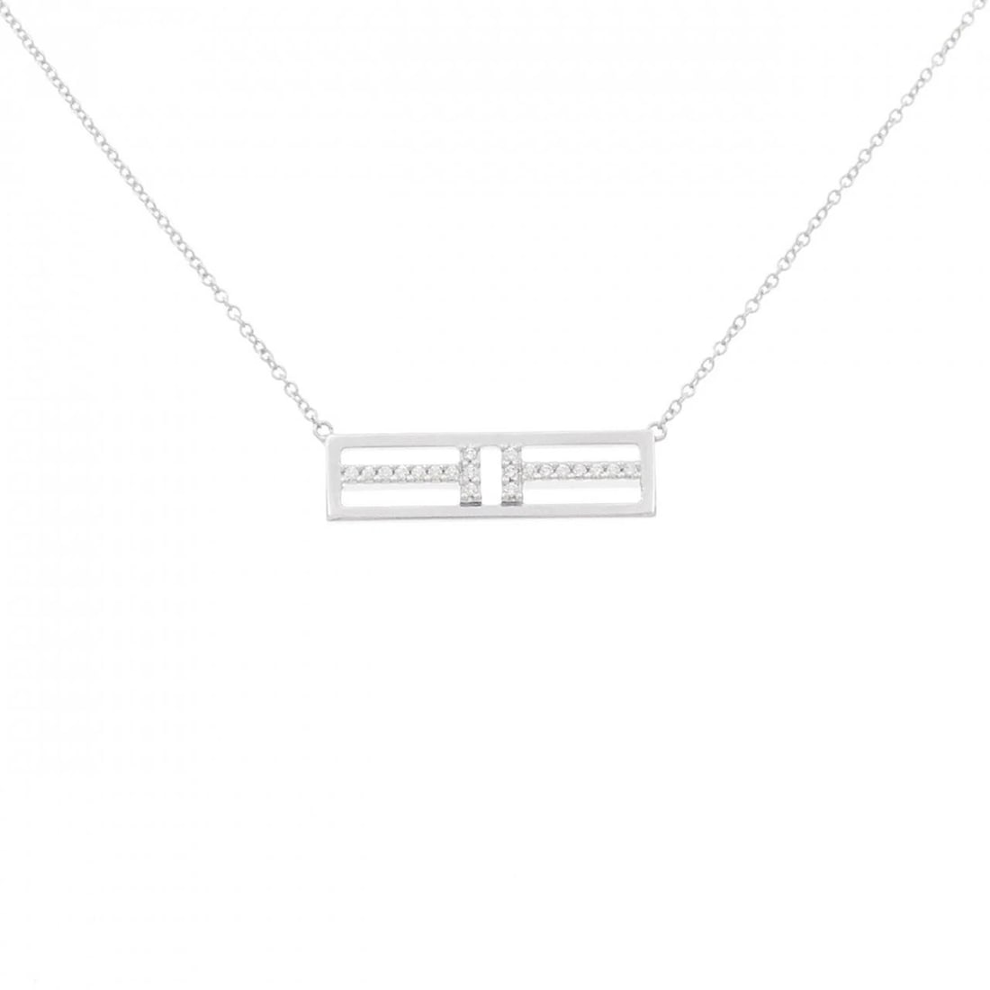 TIFFANY HORIZONTAL DIAMOND NECKLACE: Tiffany Horizontal Diamond Necklace Brand: Tiffany Type: Necklace Material: 750 White Gold, Main Stone/Creation Natural Color: White Gold Size: ActualSize Pendant top H x W: 6.5mmx23.8mm Chain