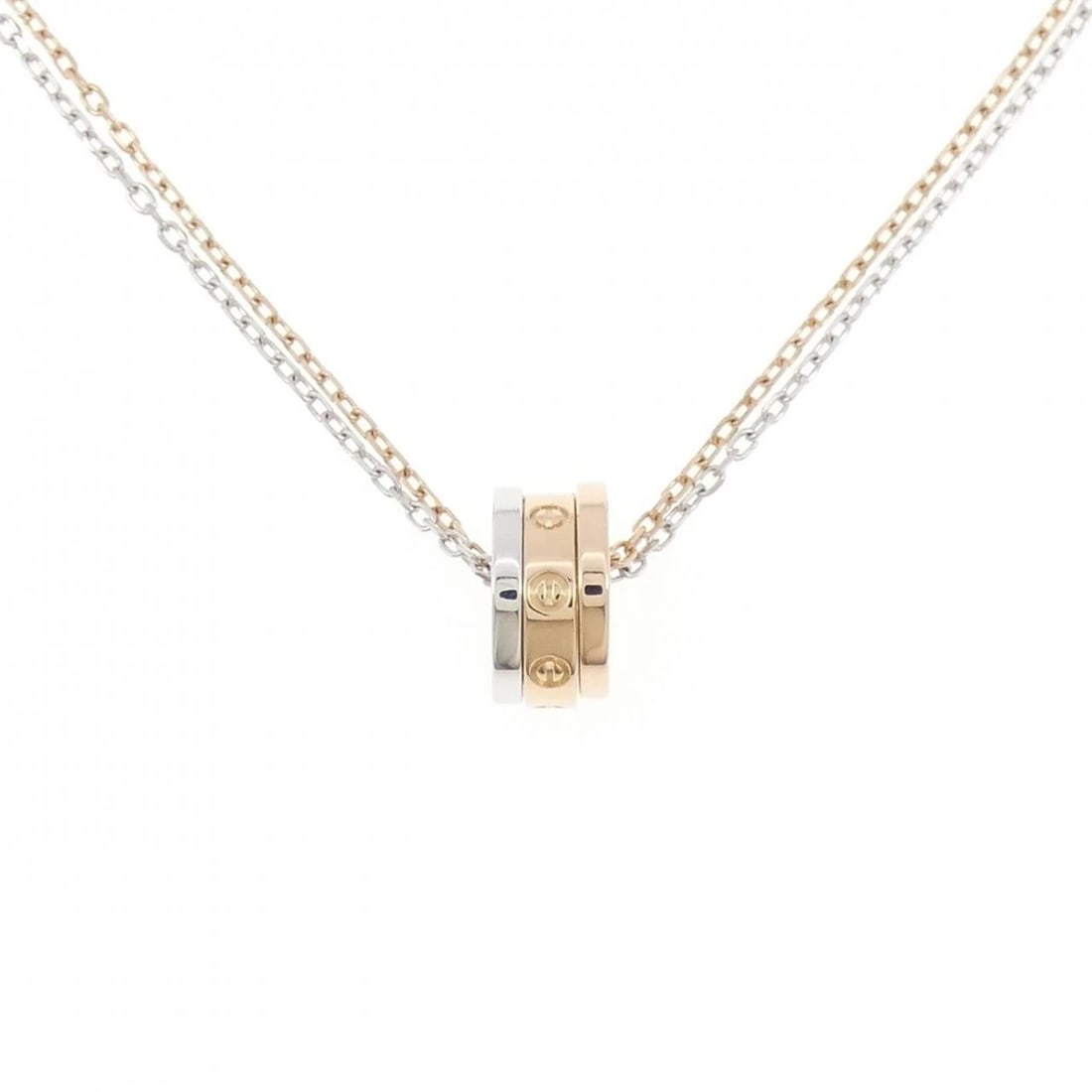 CARTIER LOVE NECKLACE: Cartier Love Necklace Brand: Cartier Type: Necklace Material: 750 Pink Gold 750 White Gold, Main Stone/Creation Natural Color: Pink Gold White Gold Size: ActualSize Pendant top H x W: