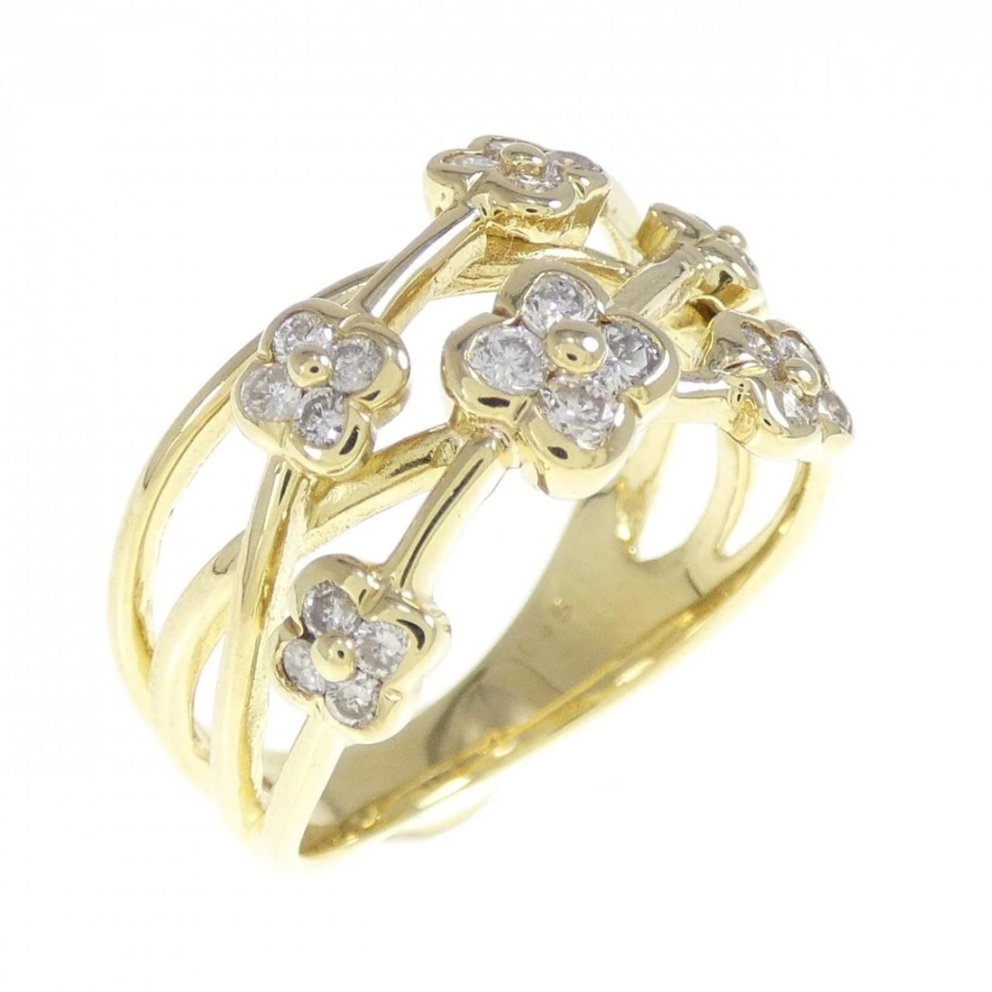 K18YG FLOWER DIAMOND RING: K18YG Flower Diamond Ring Brand: Unbranded Type: Ring Material: K18 Yellow Gold, Main Stone/Creation natural Color: Yellow Gold Size: 6.5 US Accessories: None Accessories Notice: When