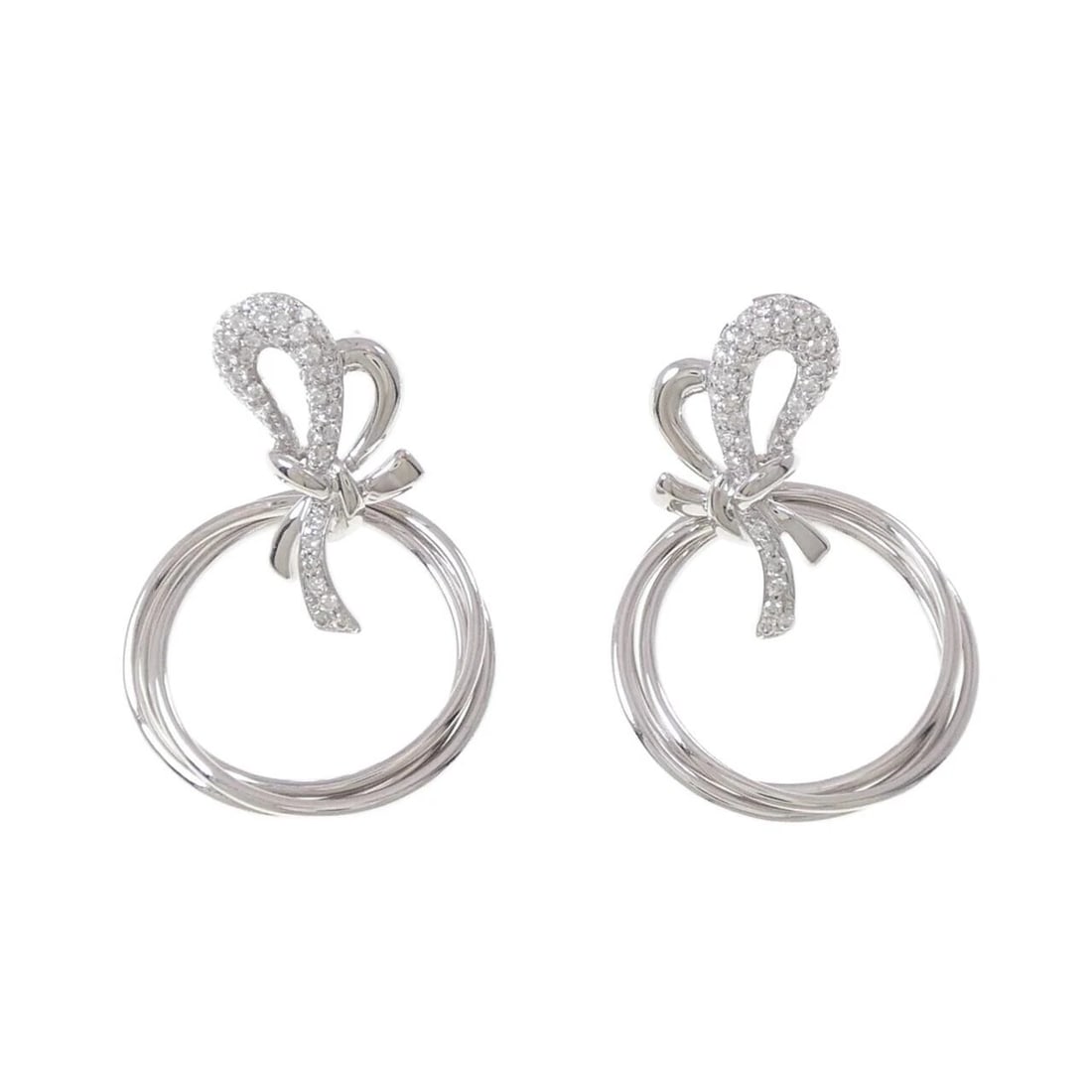 K18WG DIAMOND EARRINGS: K18WG Diamond Earrings Brand: Unbranded Type: Earrings Material: K18 White Gold, Main Stone/Creation Natural Color: White Gold Size: ActualSize HxW: 32.0mmx20.3mm Accessories: None
